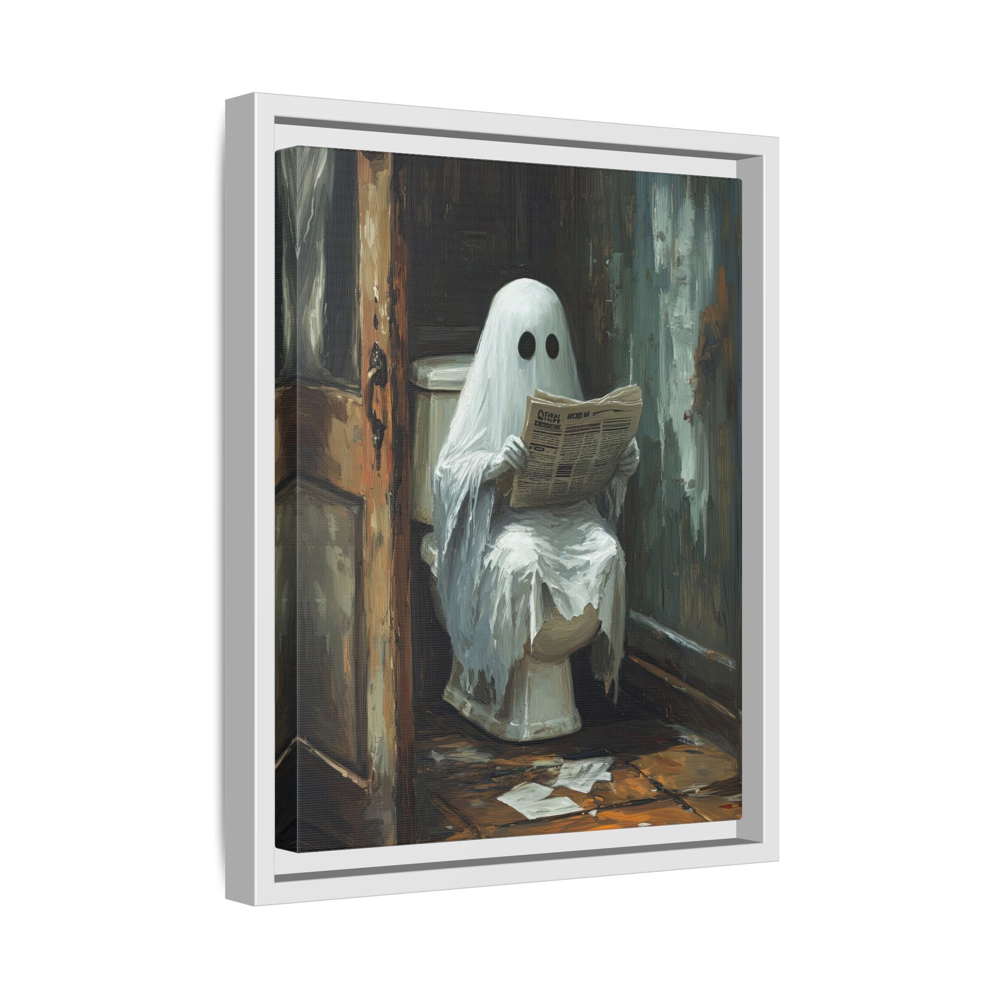 Framed Canvas - Ghostly Bathroom Break