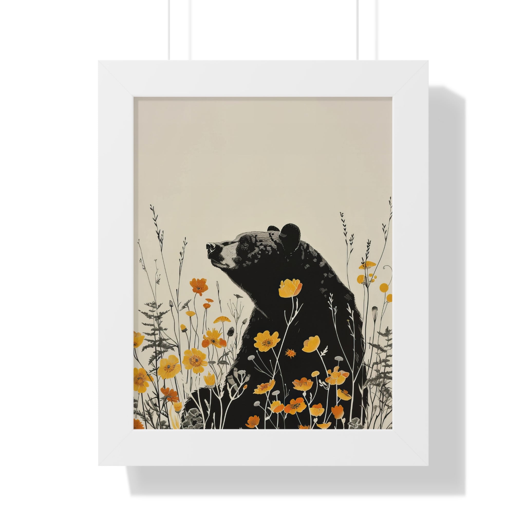 Framed Paper Print - Black Bear in Wildflowers