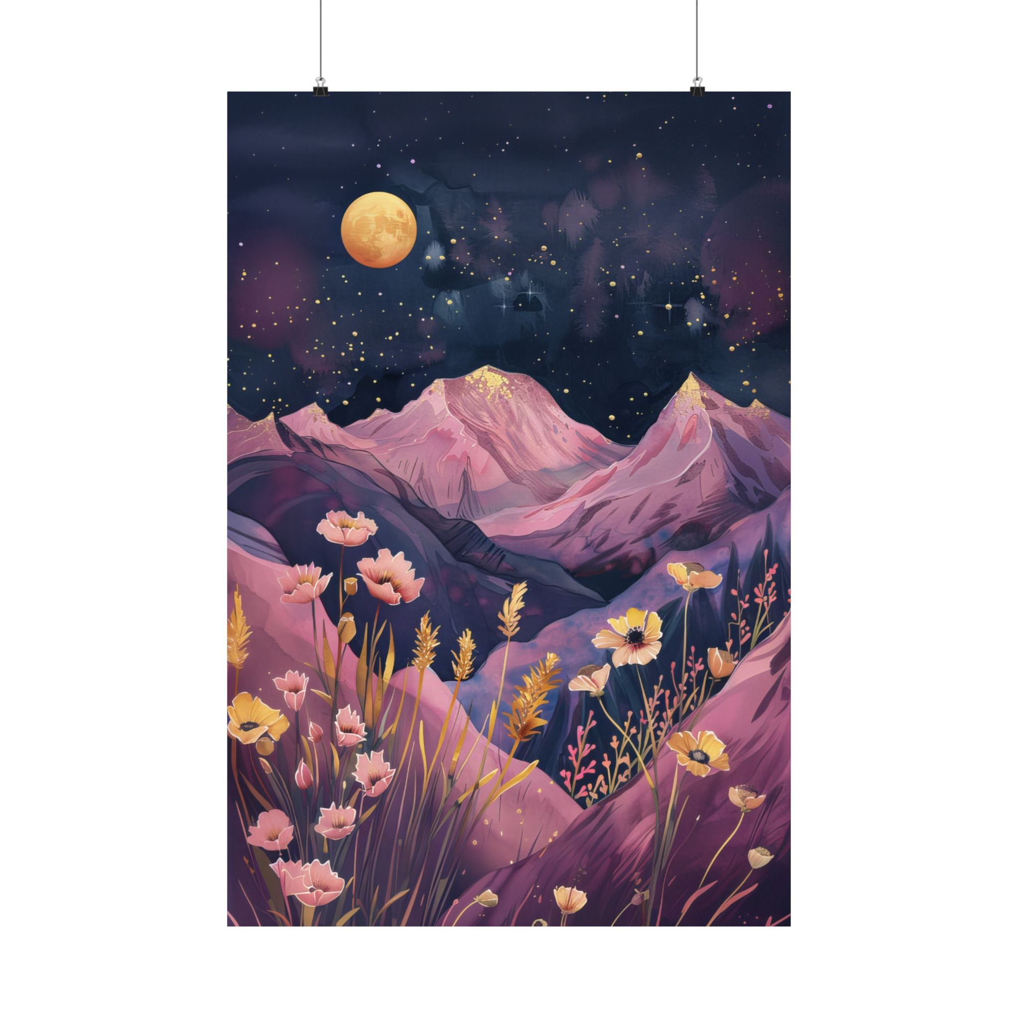 Golden Moon Over Lavender Peaks