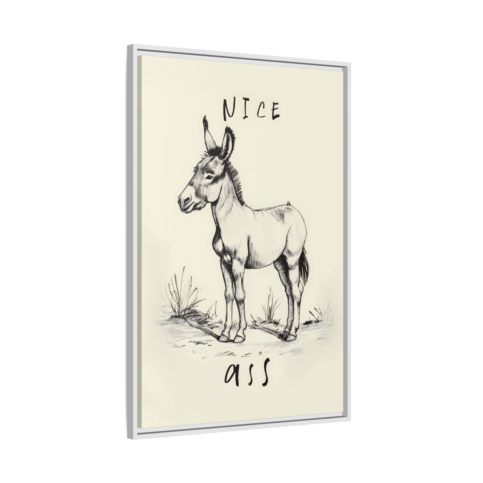Framed Canvas - Donkey Line Art Humor