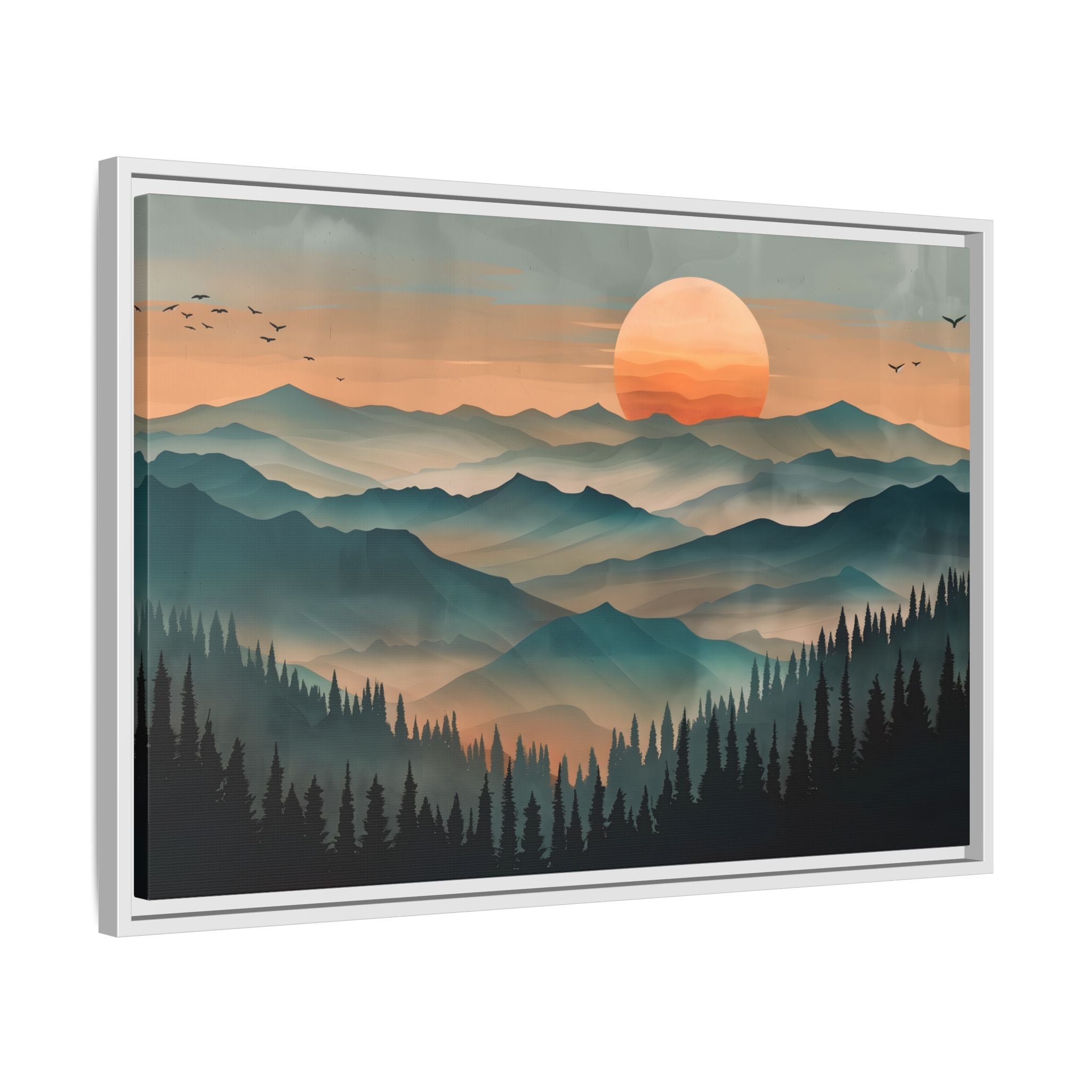 Framed Canvas - Sunset Serenity Mountain Range