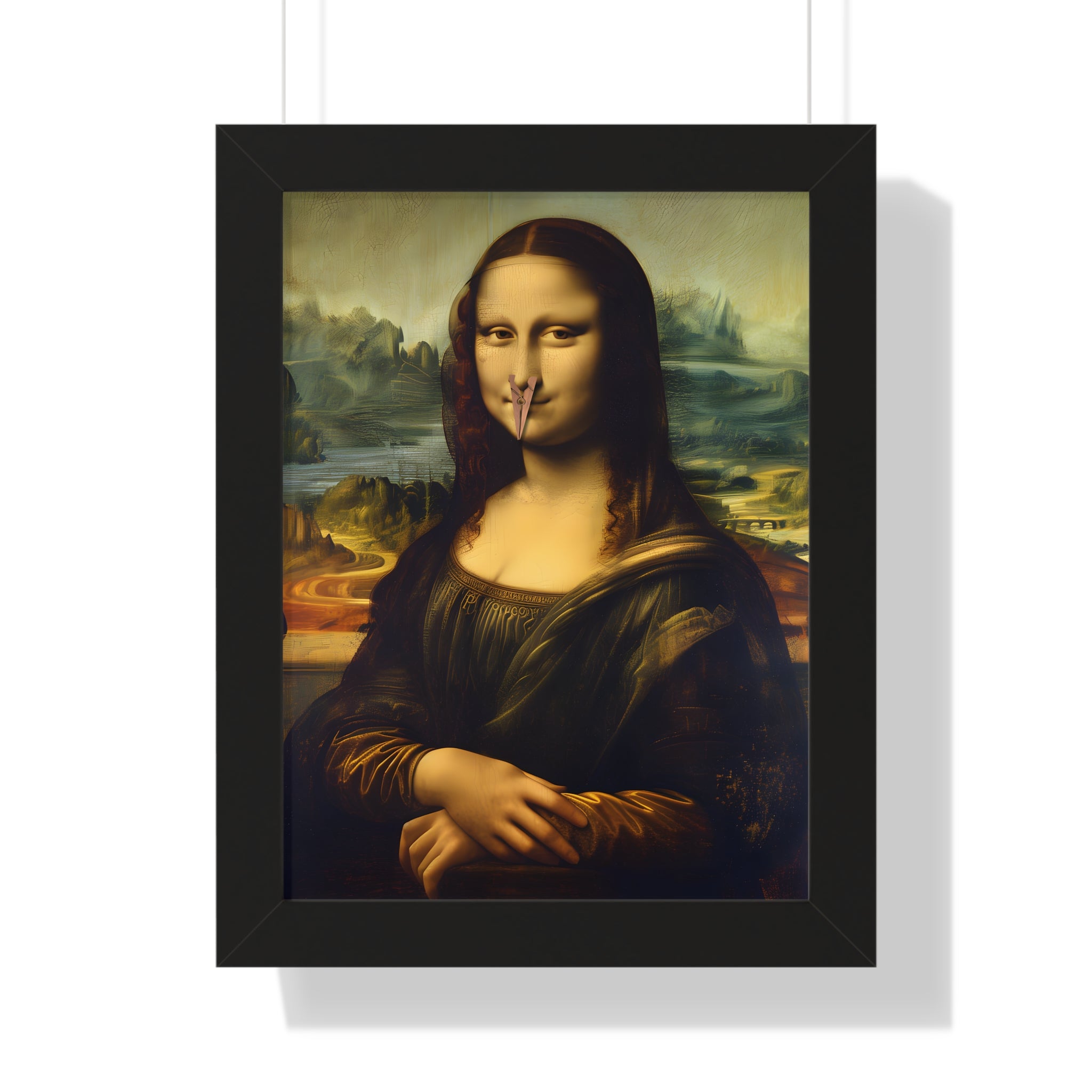 Framed Paper Print - Mona Lisa Nose Peg Gag