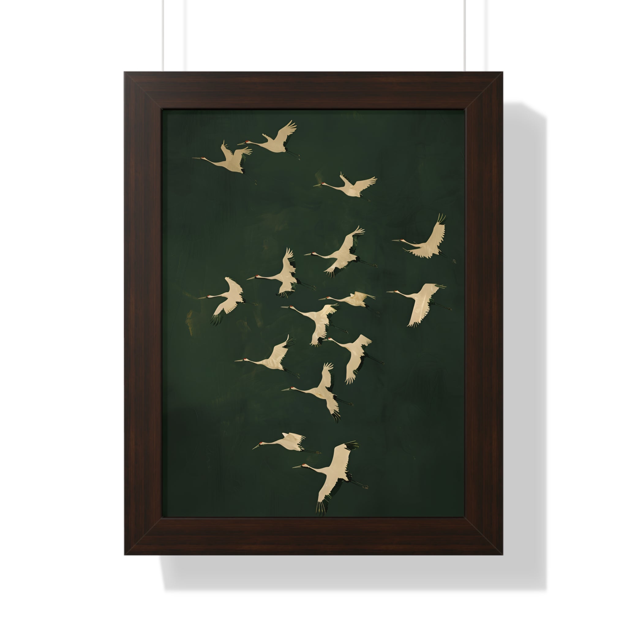Framed Paper Print - Emerald Sky Japanese Cranes