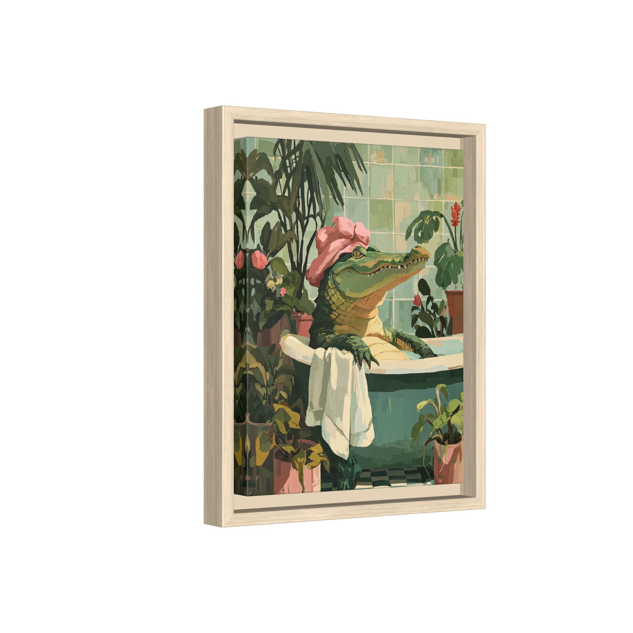 Framed Canvas - Bathtub Alligator Spa Day