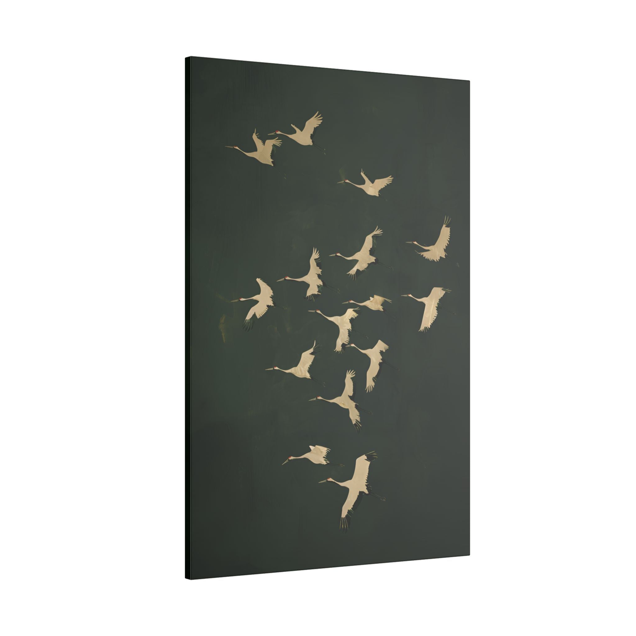 .75" Matte Canvas - Emerald Sky Japanese Cranes
