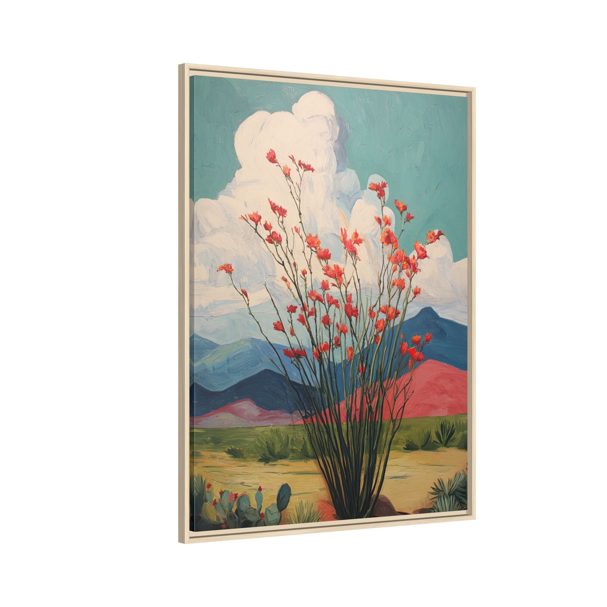 Framed Canvas - Ocotillo Cactus Desert Bloom