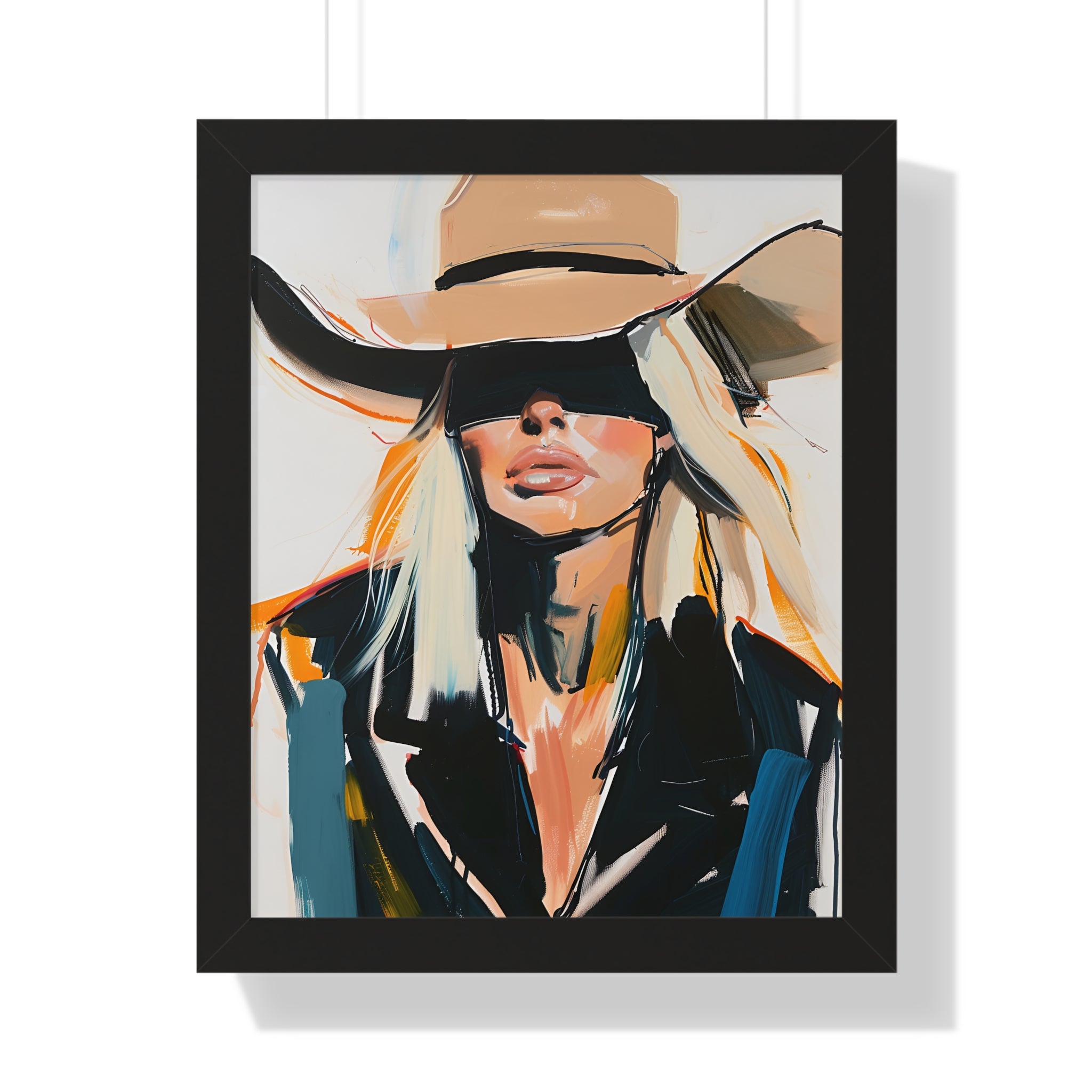 Framed Paper Print - Blindfolded Cowgirl Charm