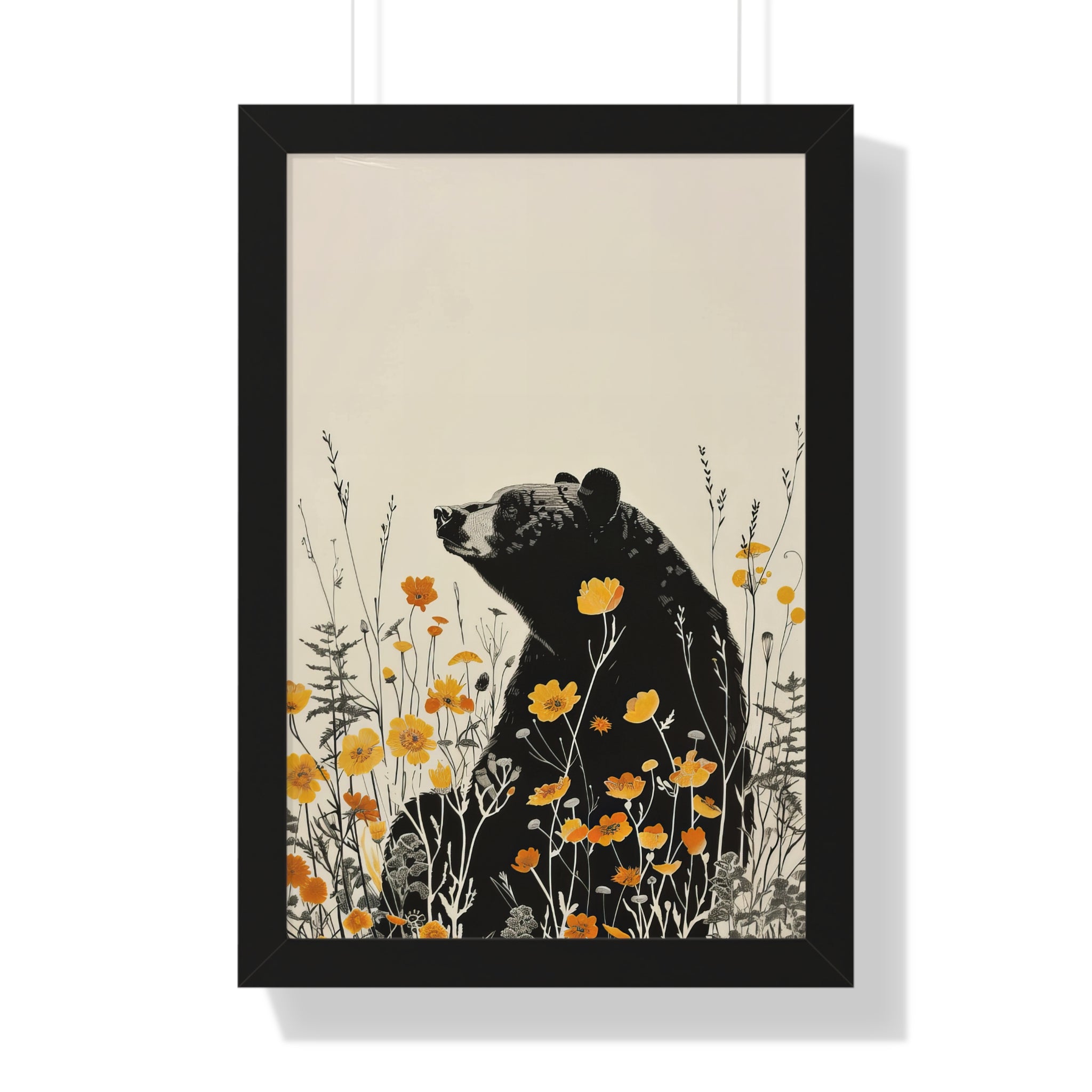 Framed Paper Print - Black Bear in Wildflowers