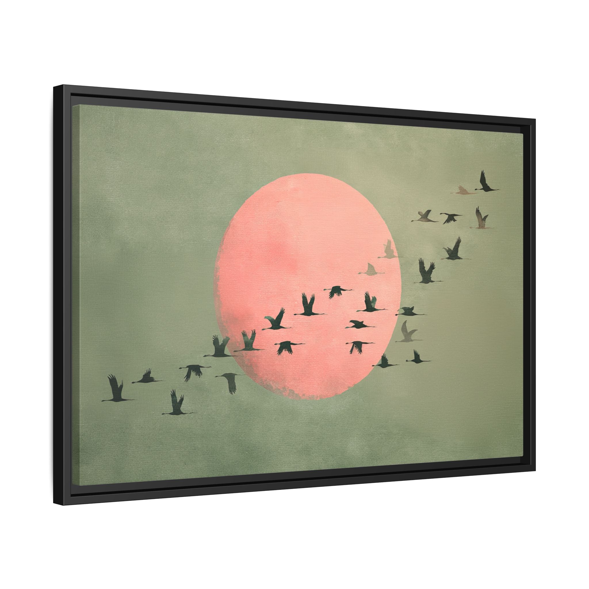 Framed Canvas - Blush Moon Bird Migration
