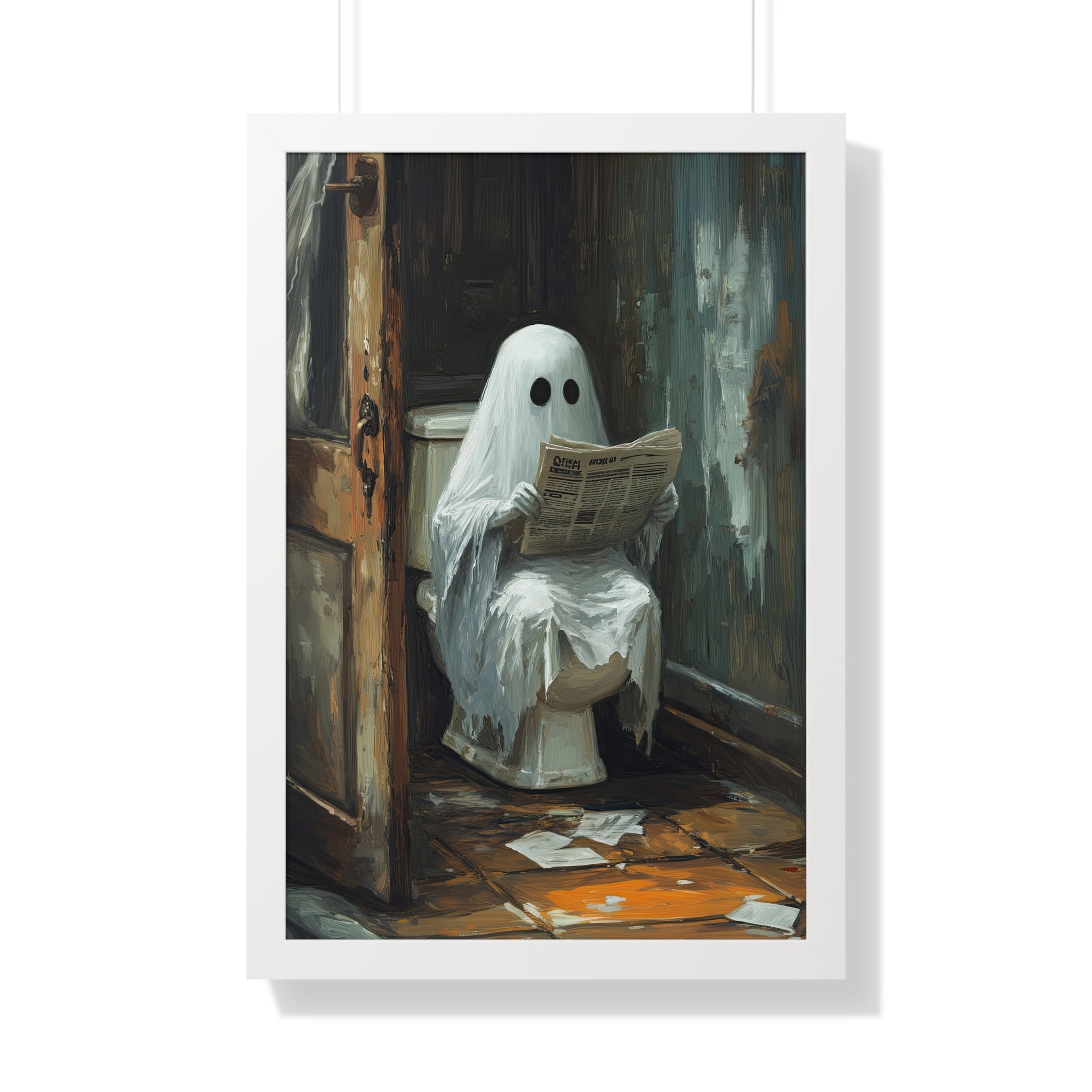 Framed Paper Print - Ghostly Bathroom Break