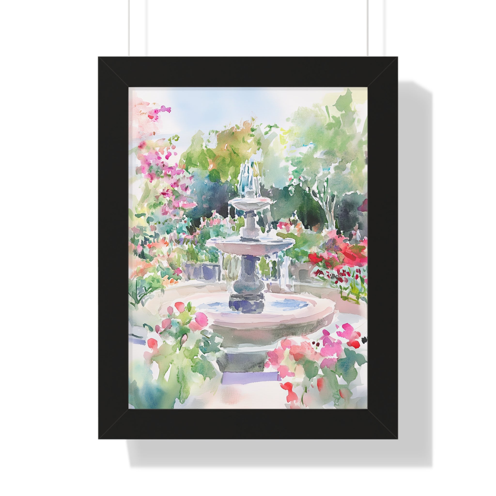 Framed Paper Print - Charleston Garden Fountain View