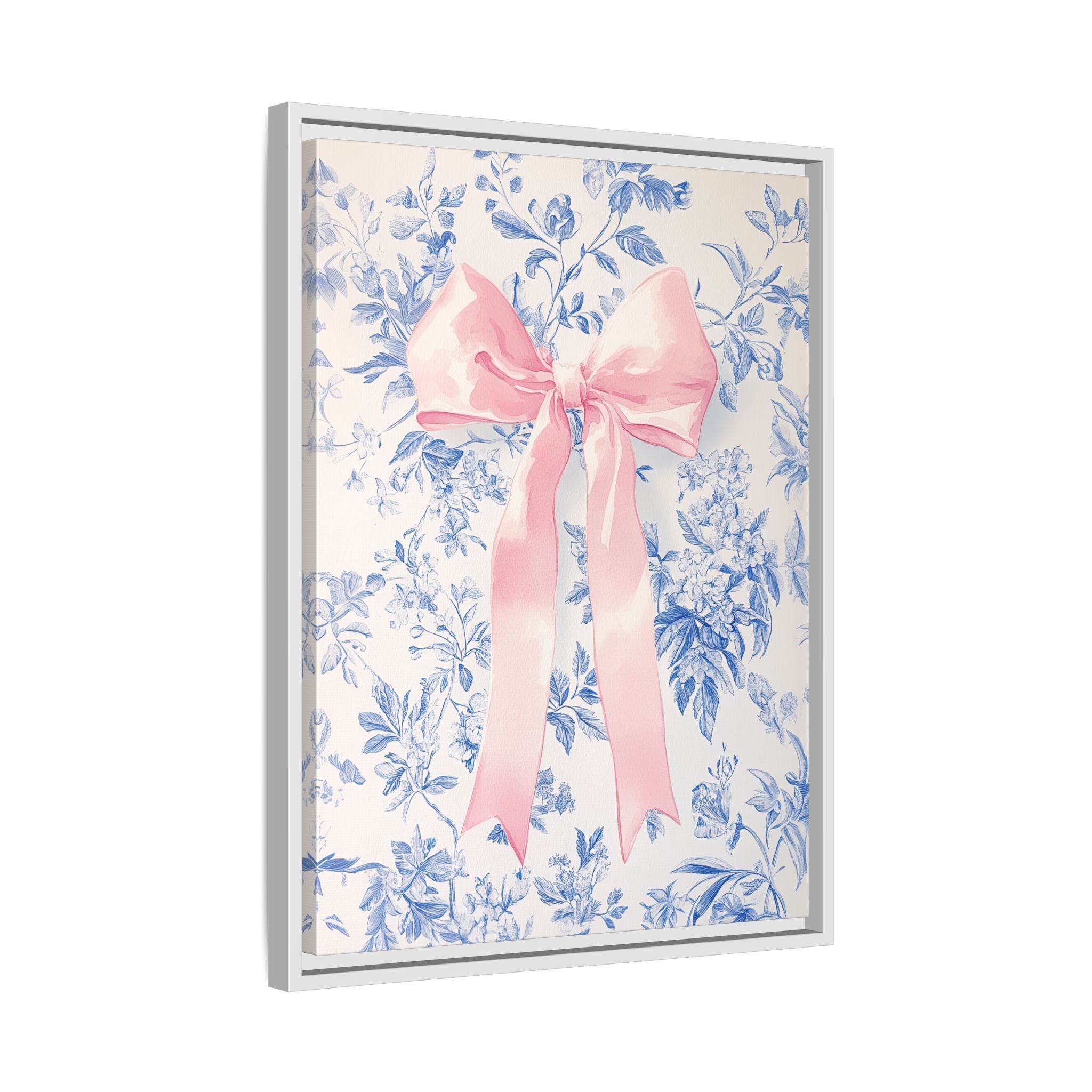 Framed Canvas - Pink Bow Floralscape