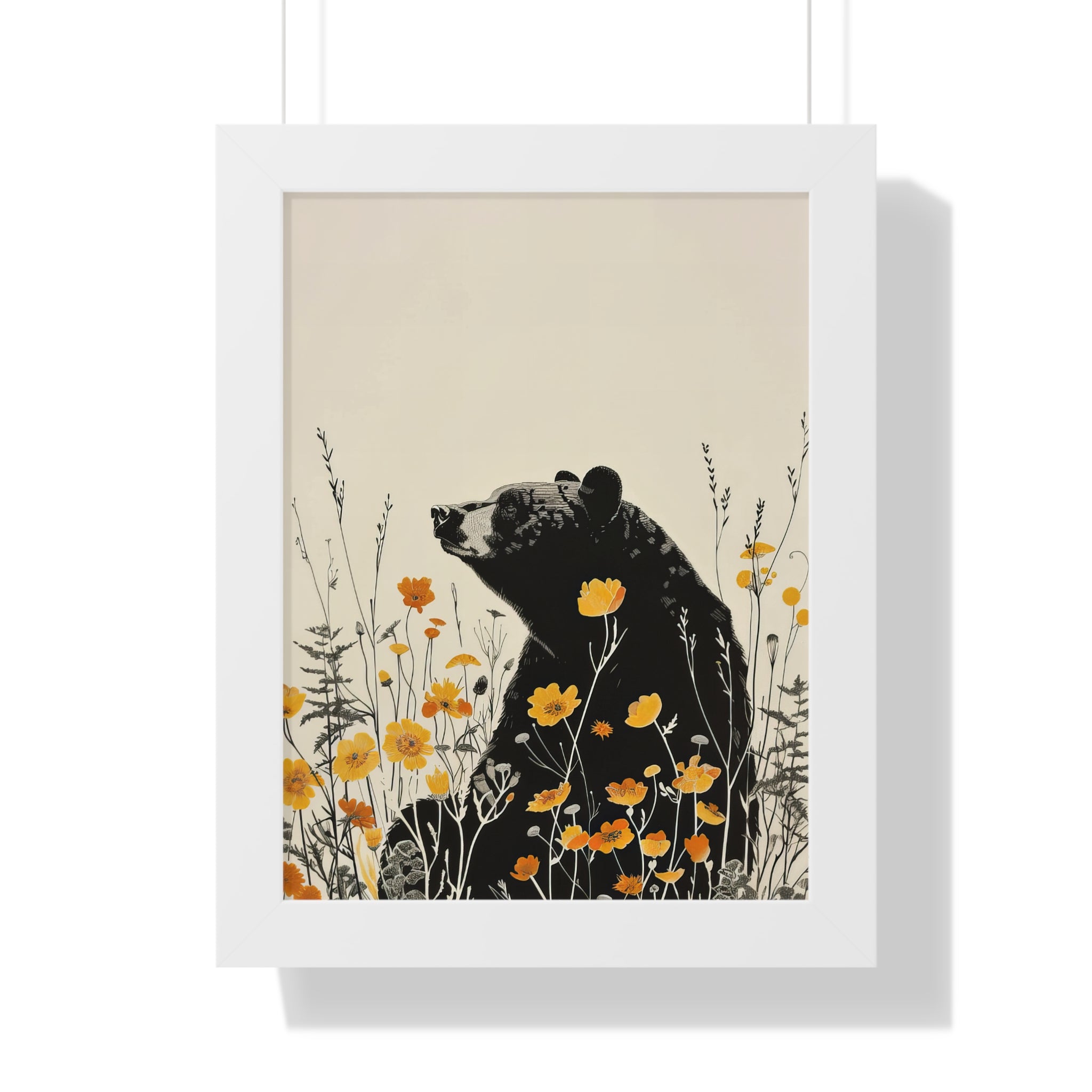 Framed Paper Print - Black Bear in Wildflowers