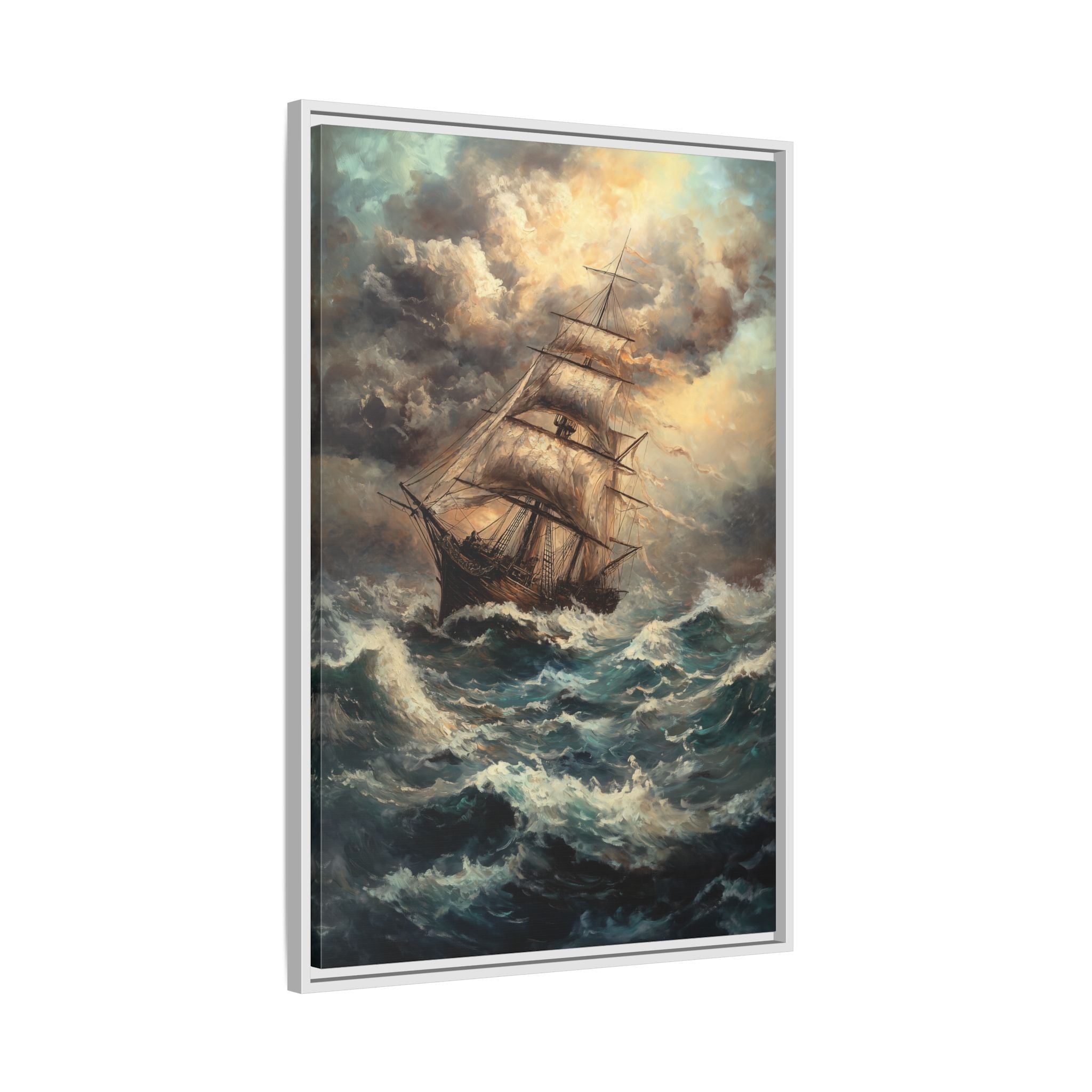 Framed Canvas - Stormy Voyage Sailing Ship
