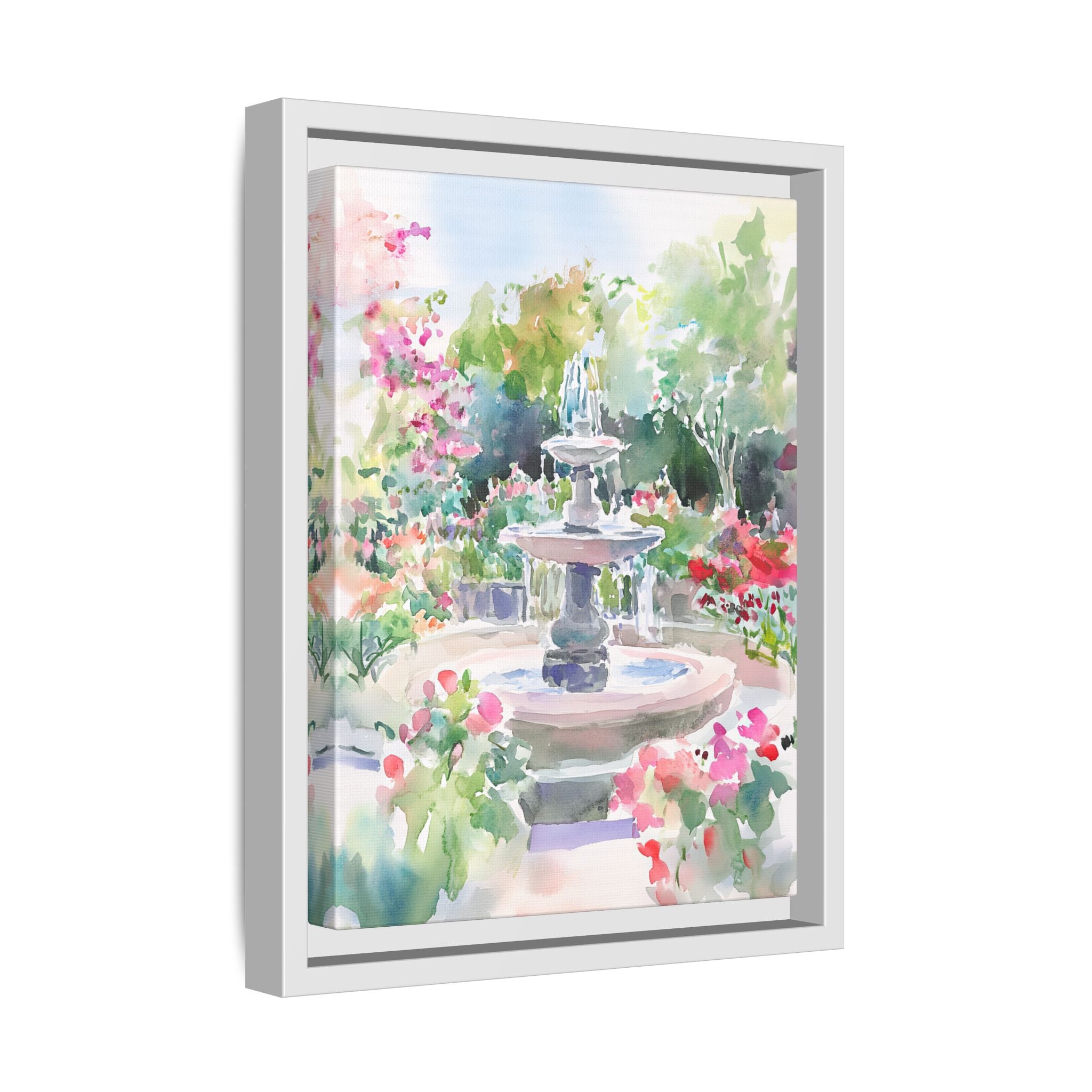 Framed Canvas - Charleston Garden Fountain View