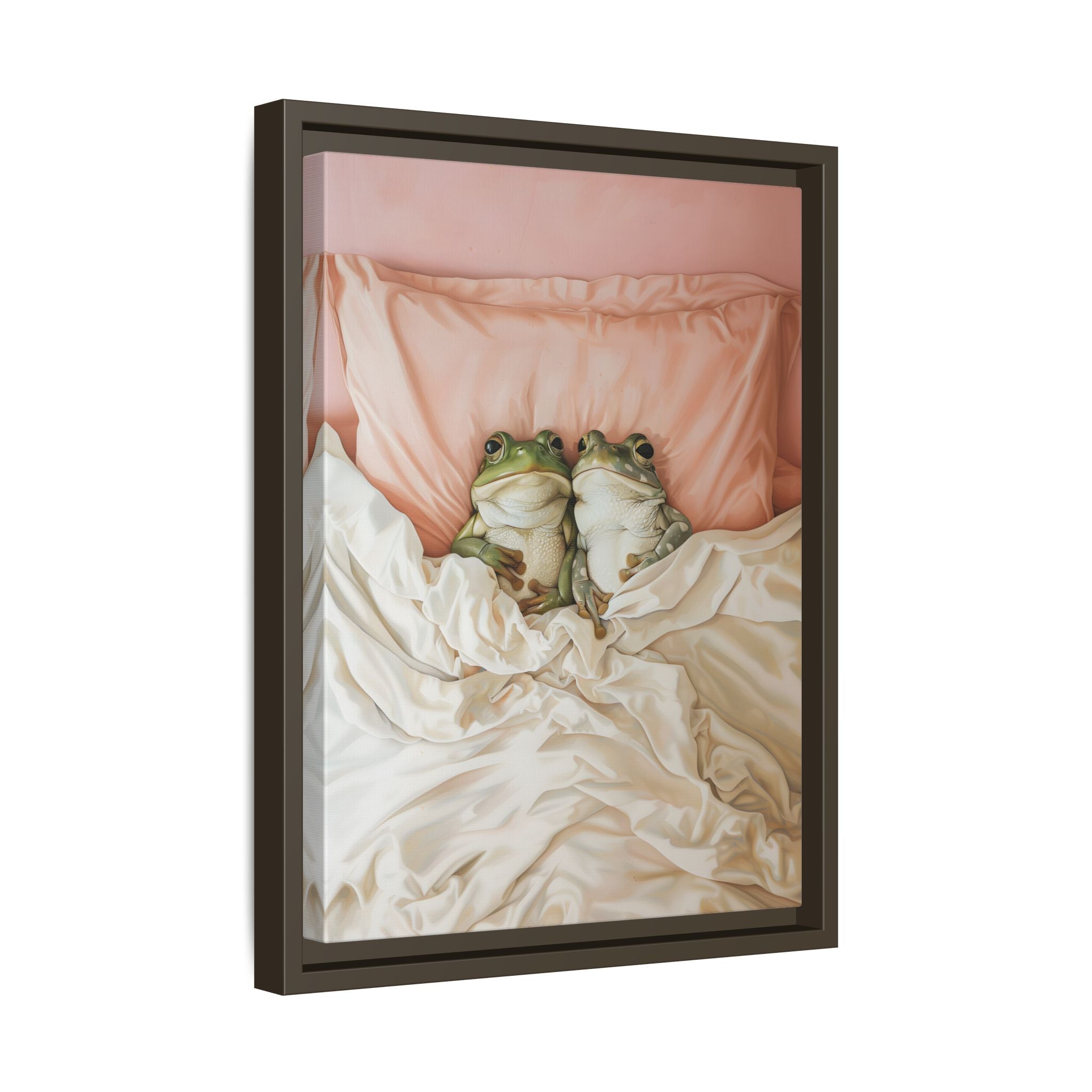 Framed Canvas - Cozy Frogs Romantic Bliss