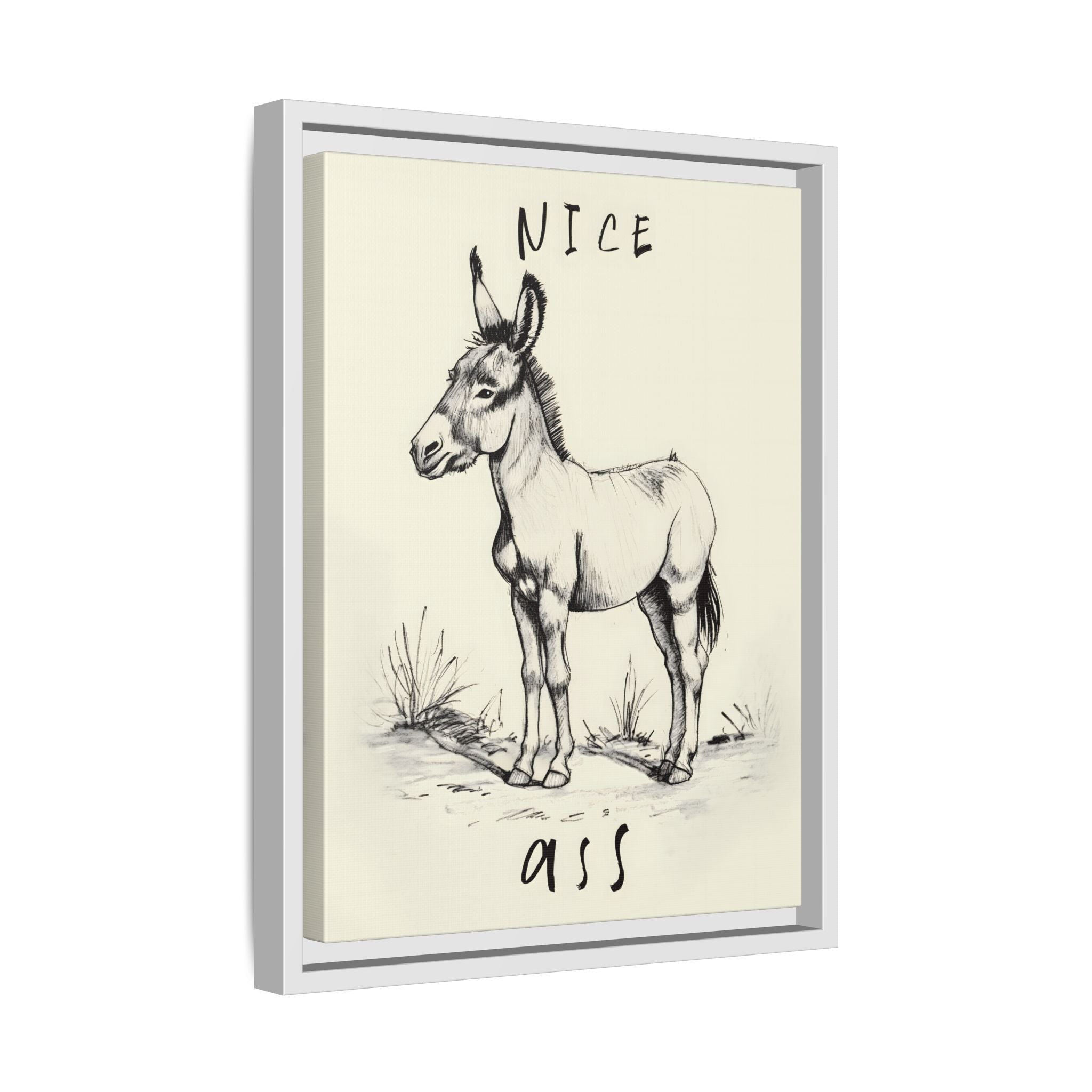 Framed Canvas - Donkey Line Art Humor