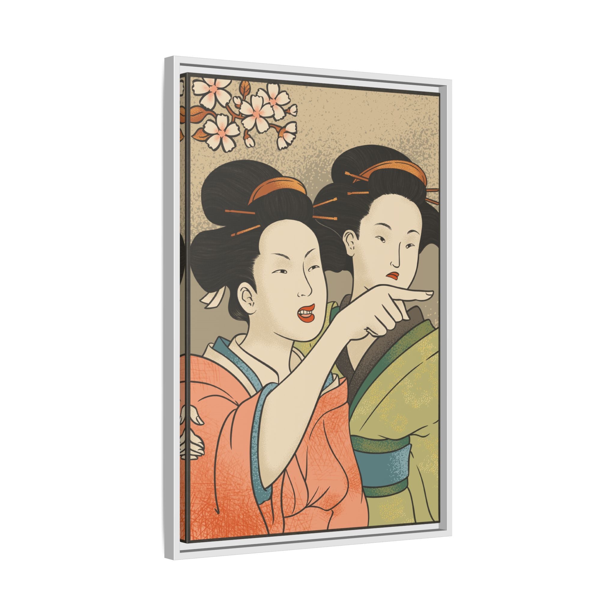 Framed Canvas - Japanese Woman Yells at Cat