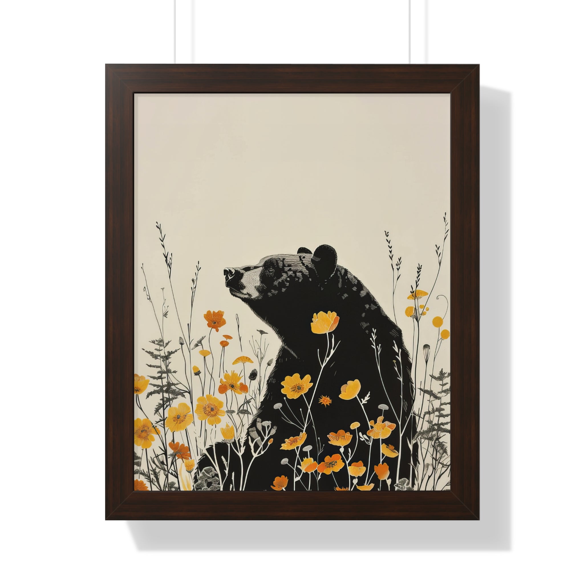 Framed Paper Print - Black Bear in Wildflowers