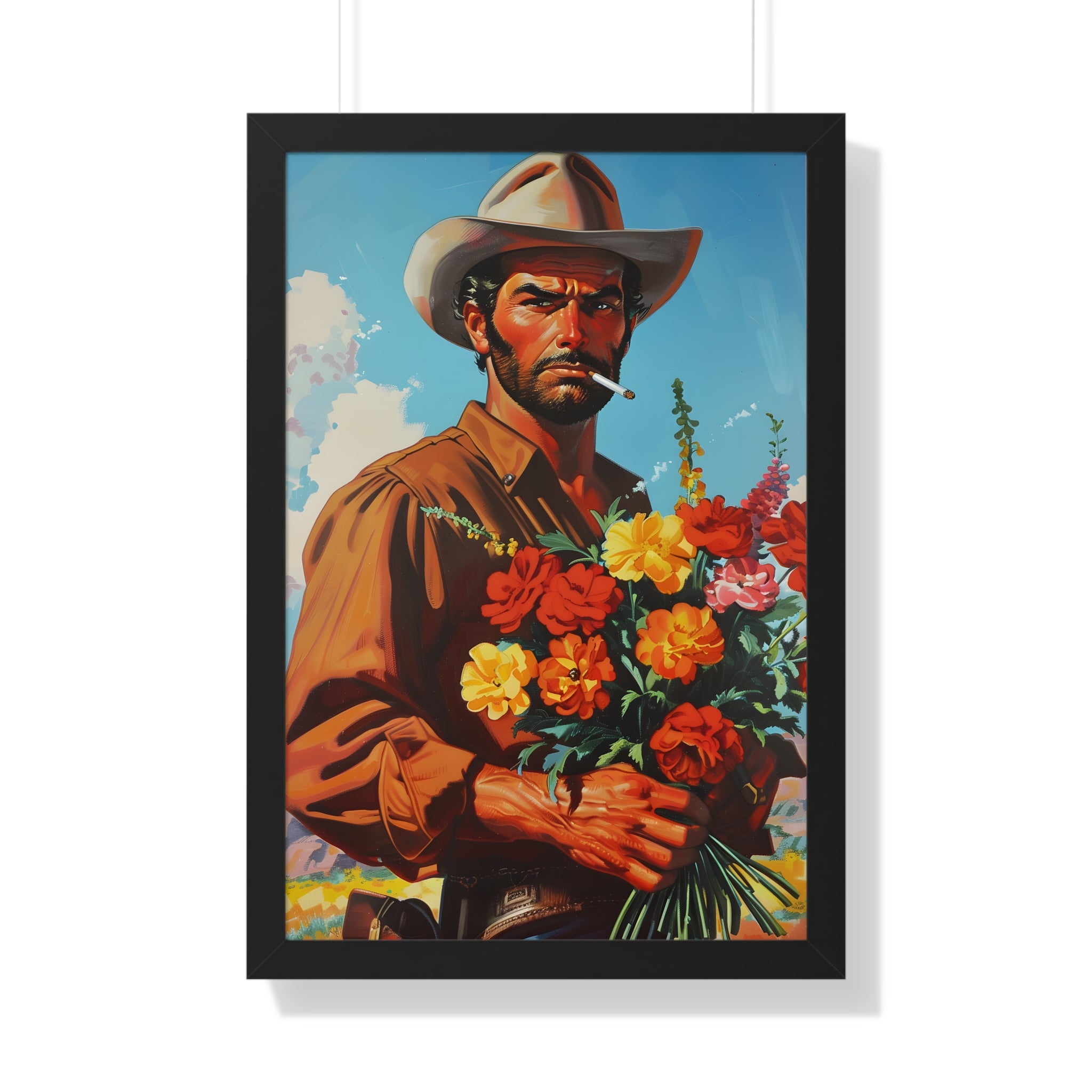 Framed Paper Print - Rugged Blooms Cowboy