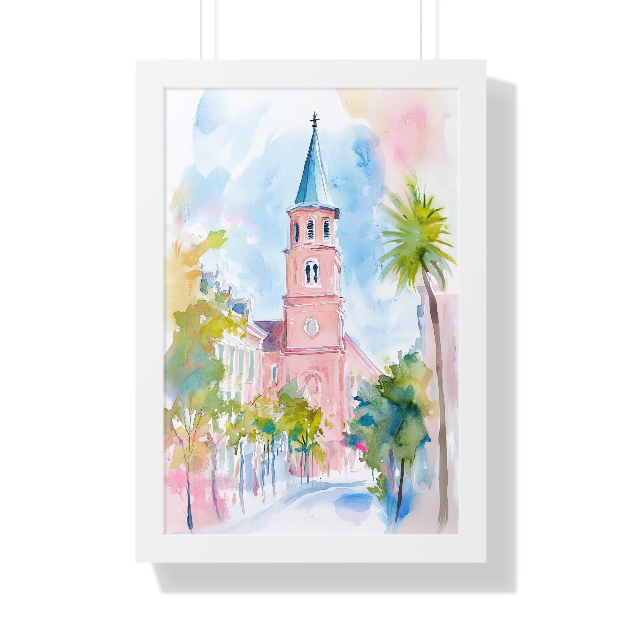 Framed Paper Print - Charleston Steeple in Pastel Haze