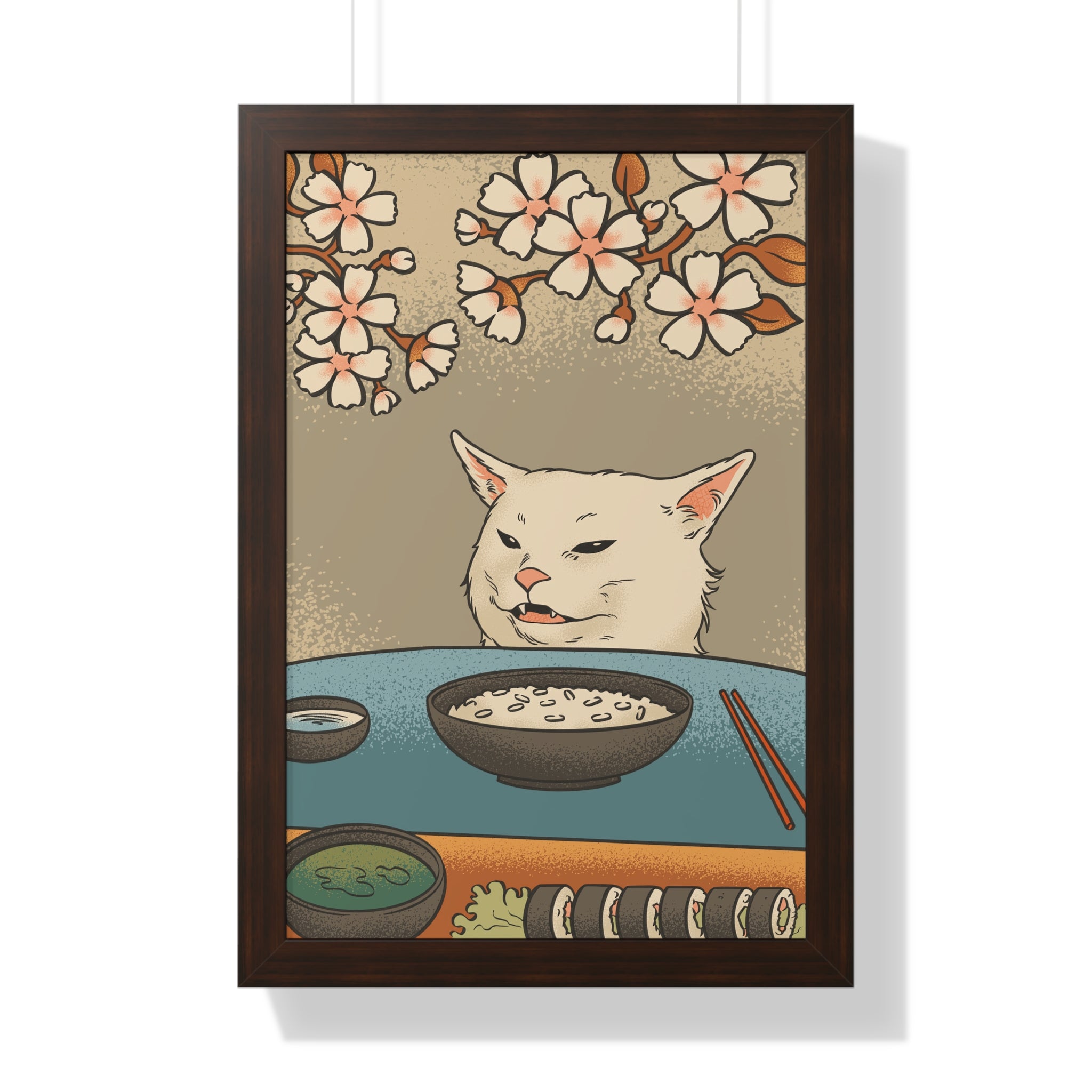 Framed Paper Print - Unimpressed Cat Meme Ukiyo-e