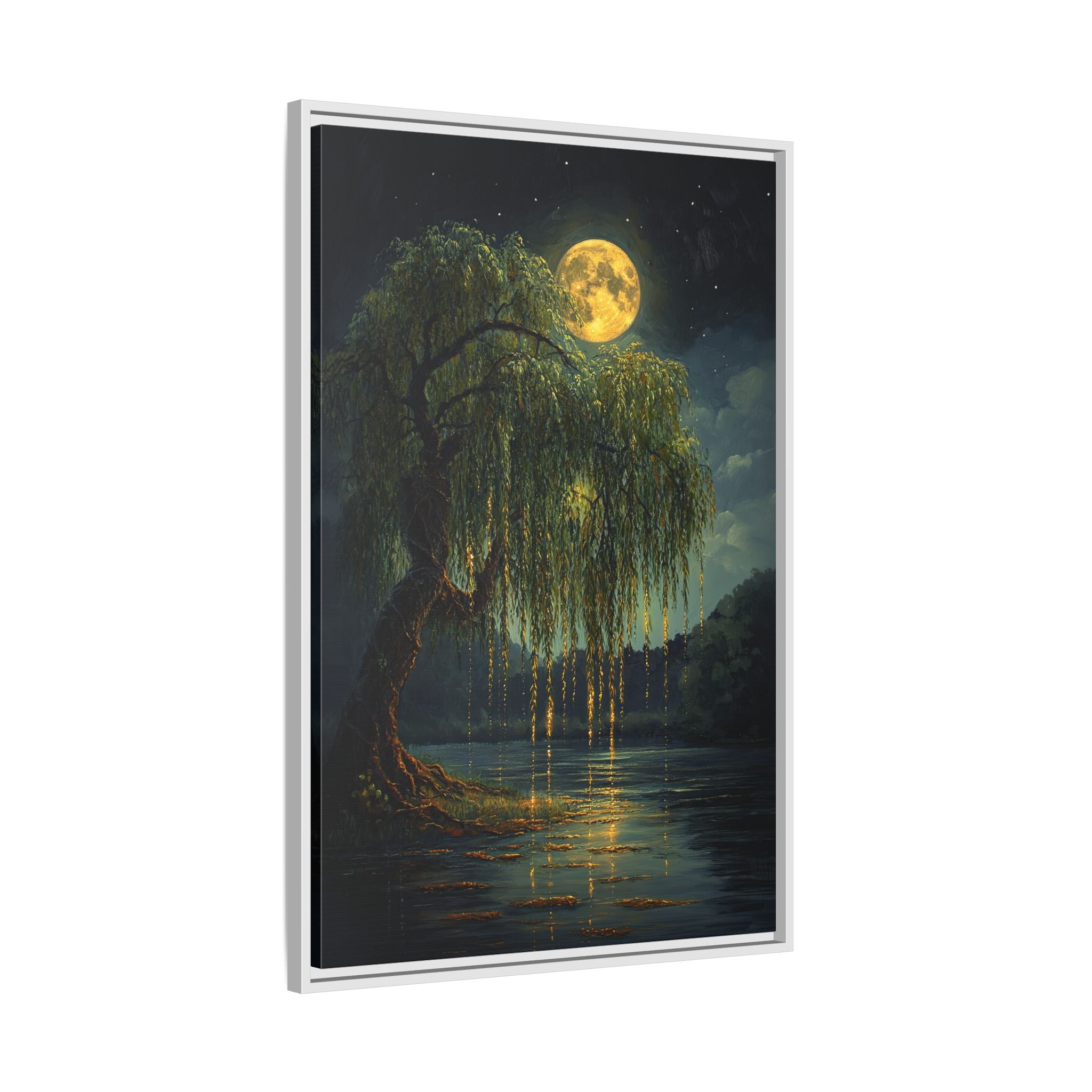 Framed Canvas - Moonlit Willow Glow