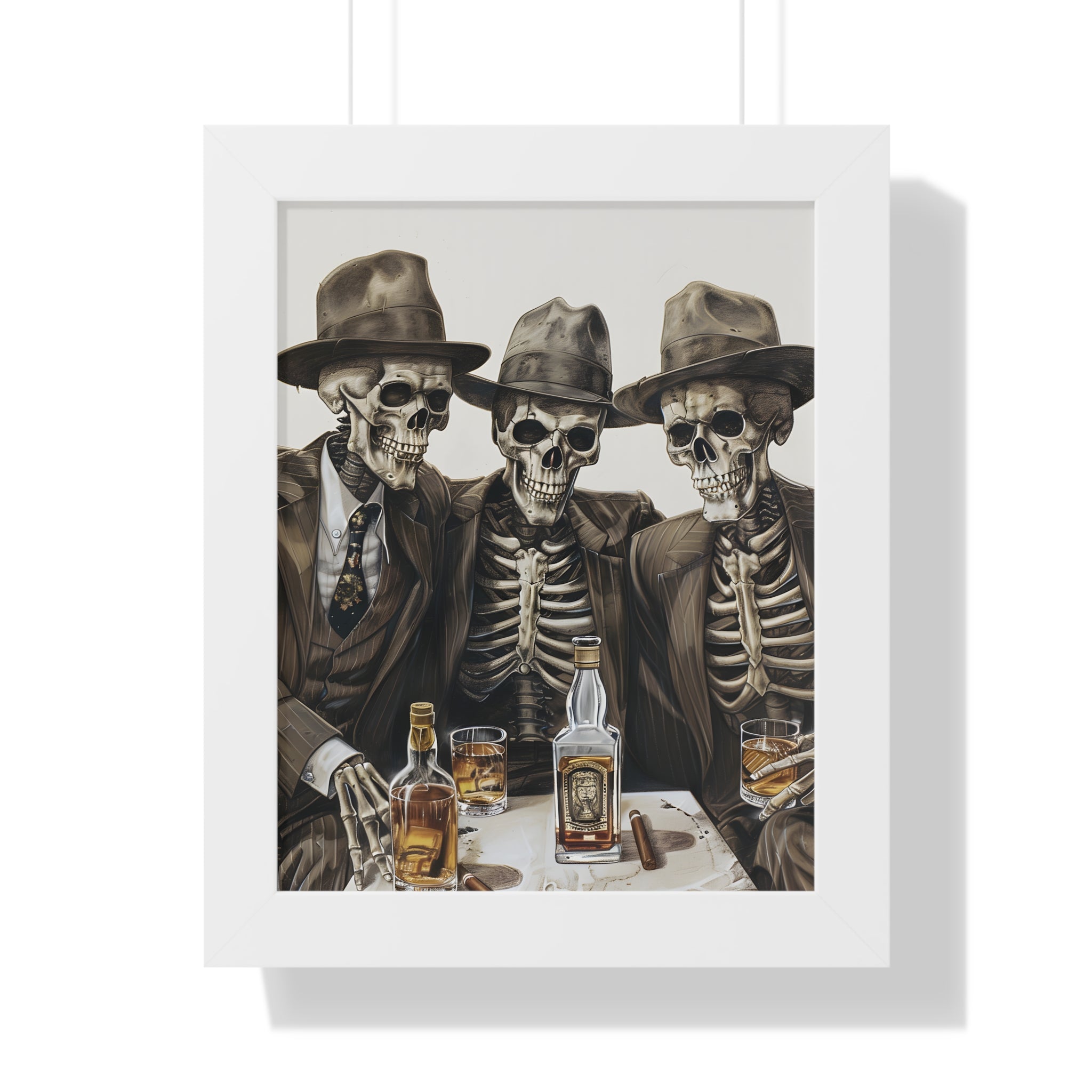 Framed Paper Print - Skeleton Whiskey Gentlemen