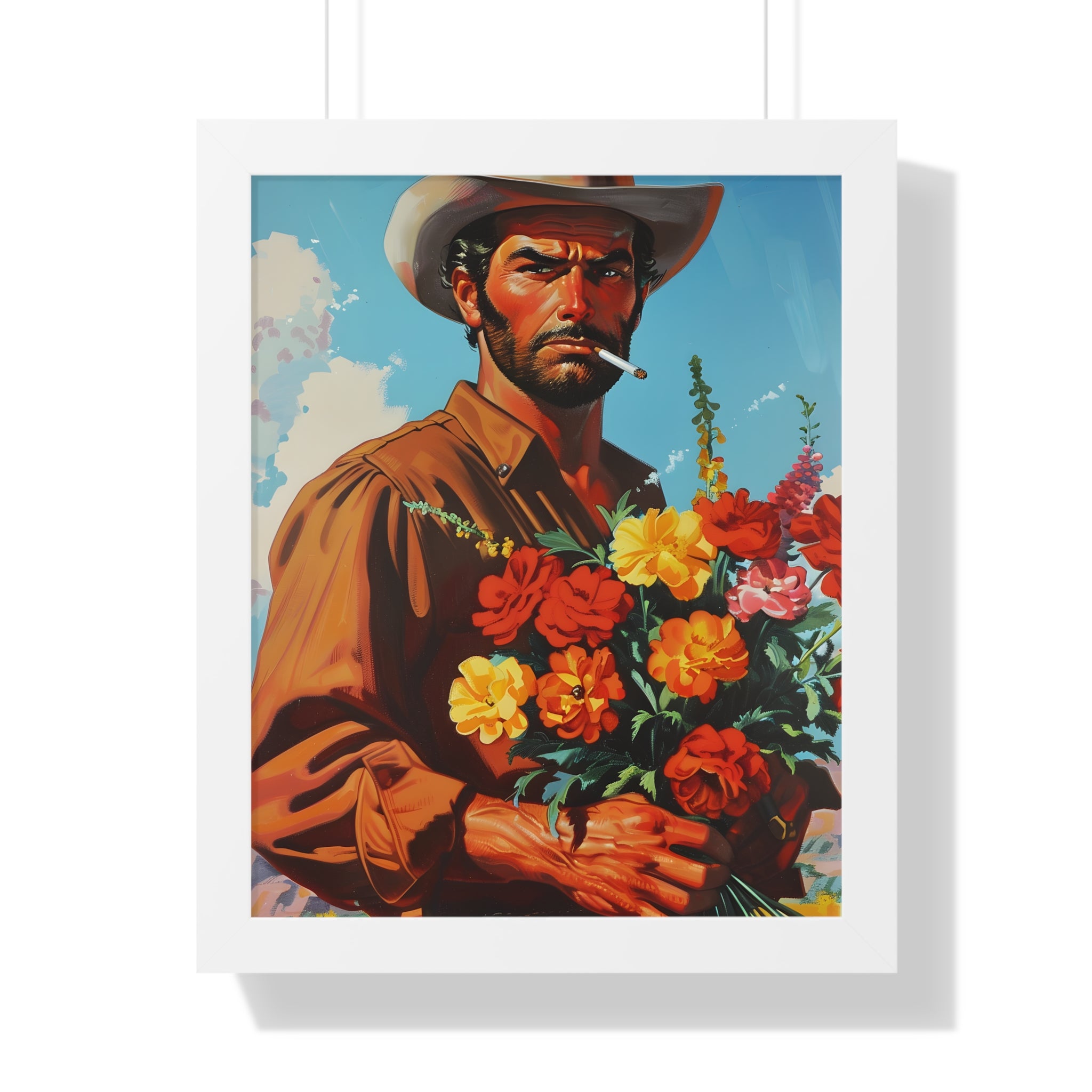 Framed Paper Print - Rugged Blooms Cowboy