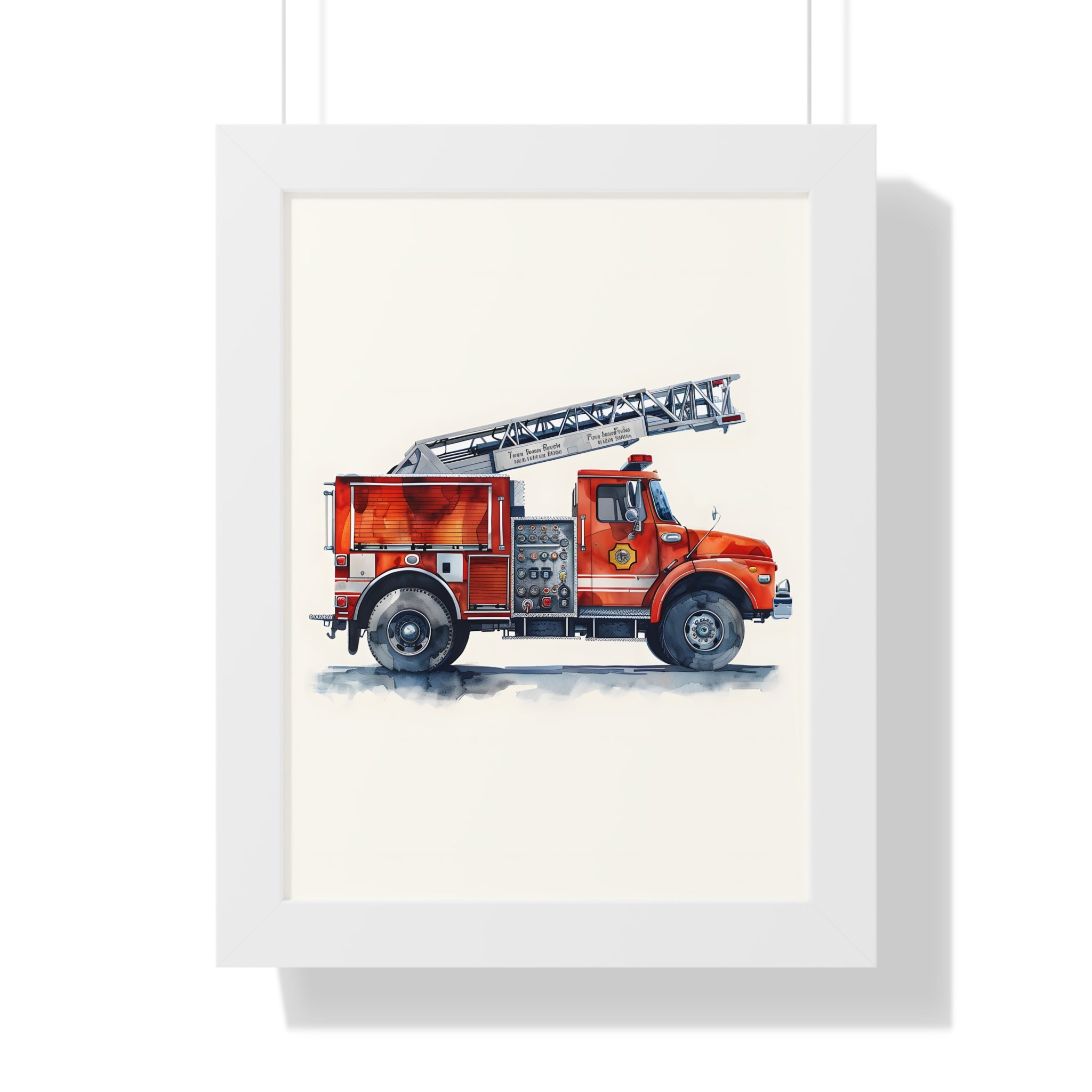 Framed Paper Print - Ladder Firetruck Nursery