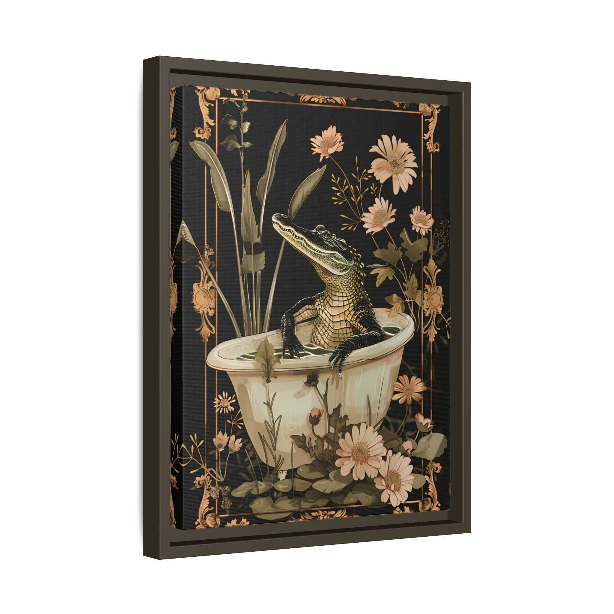 Framed Canvas - Crocodile in Bloom Bath Bliss