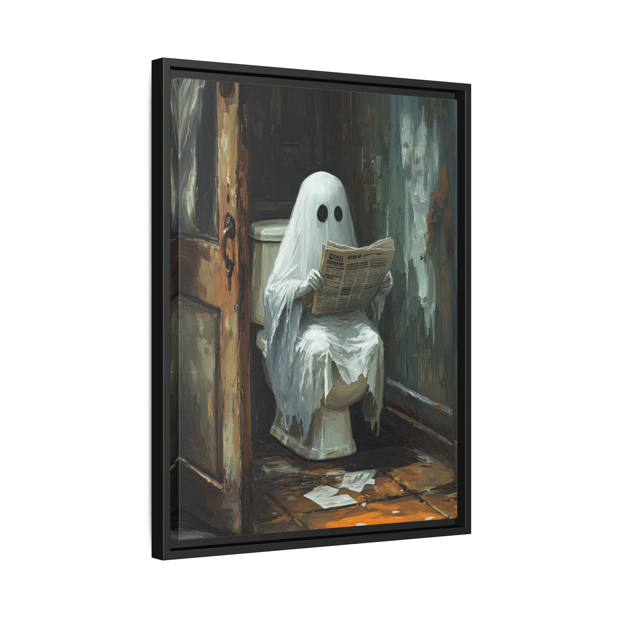 Framed Canvas - Ghostly Bathroom Break