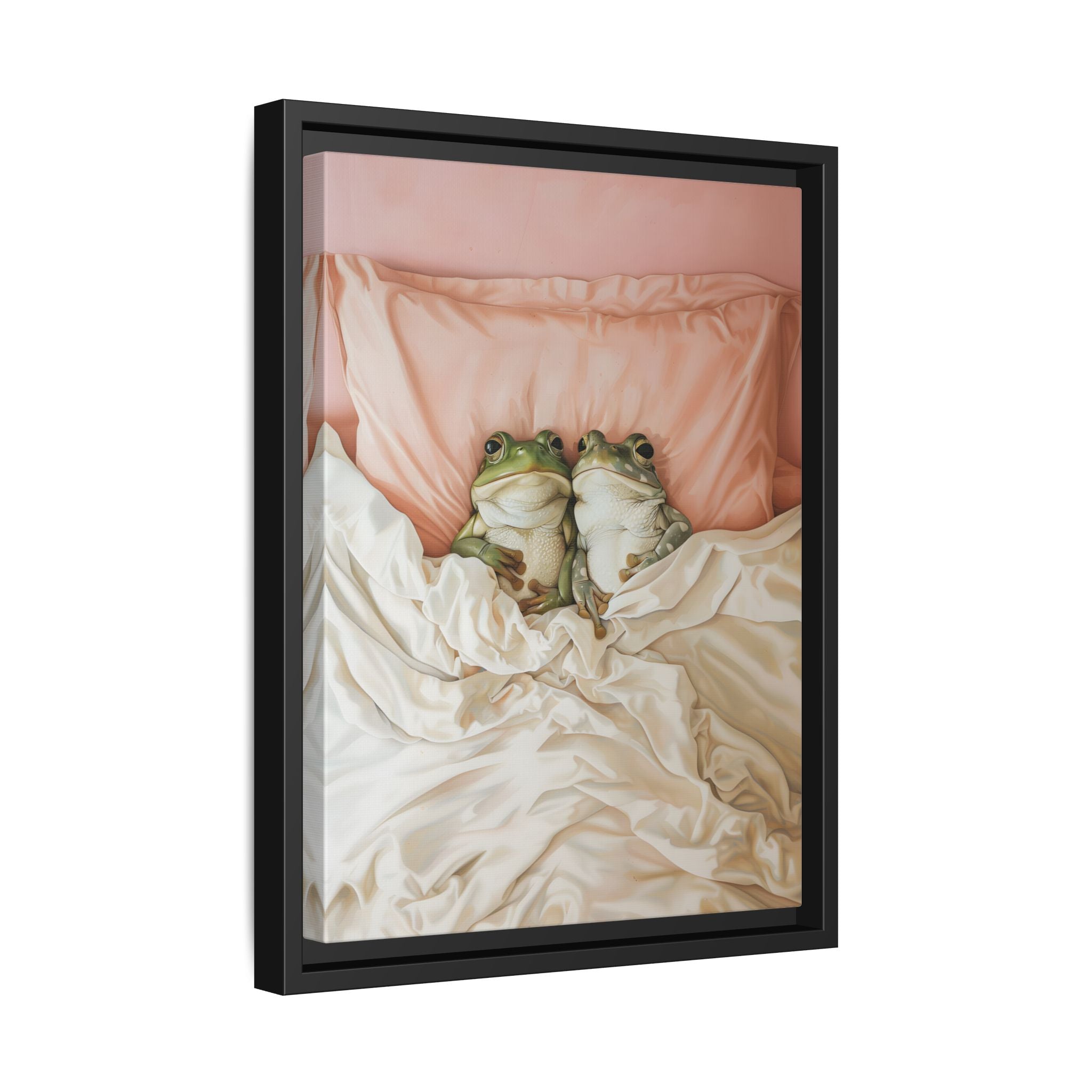 Framed Canvas - Cozy Frogs Romantic Bliss