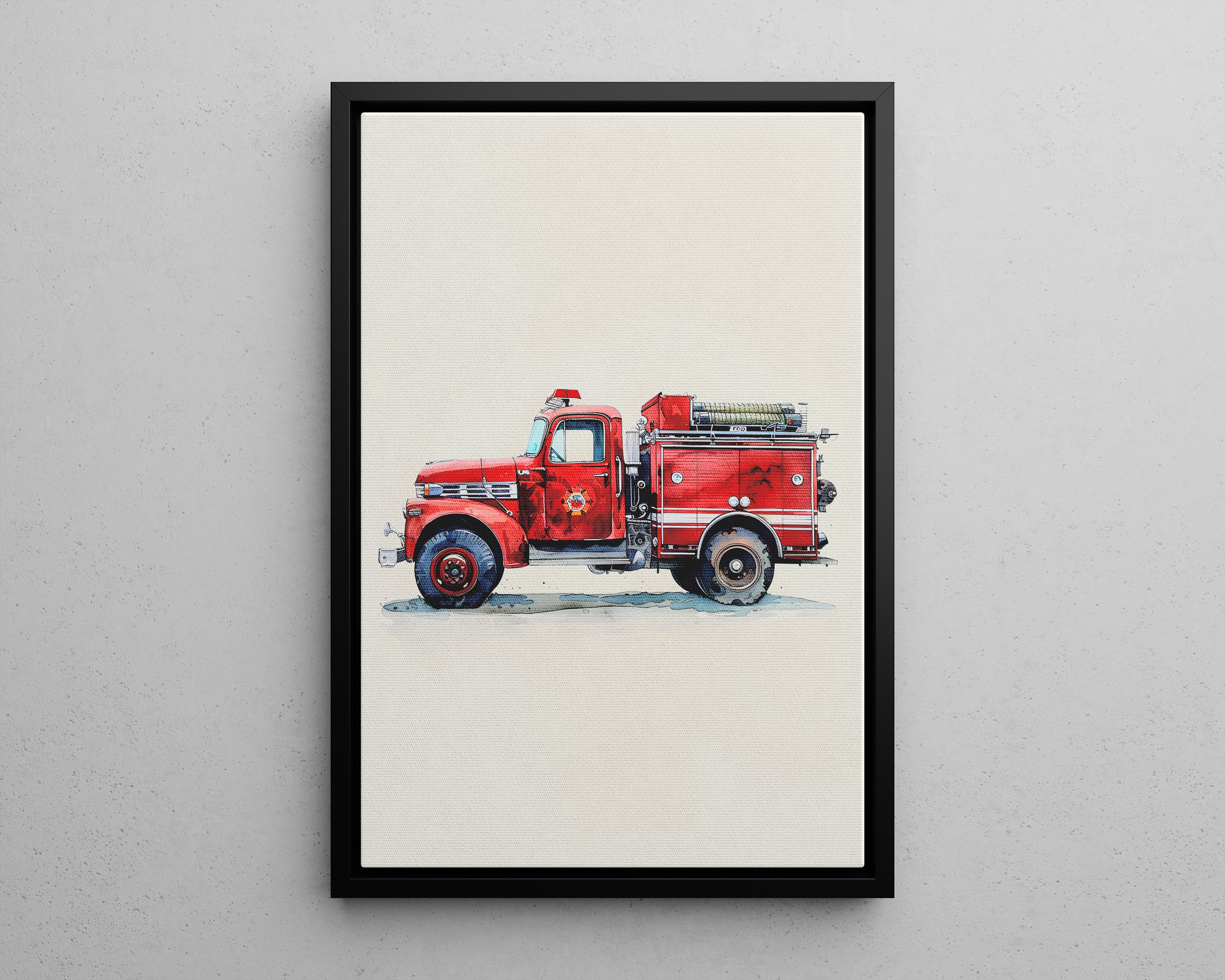 Framed Canvas - Vintage Firetruck Nursery