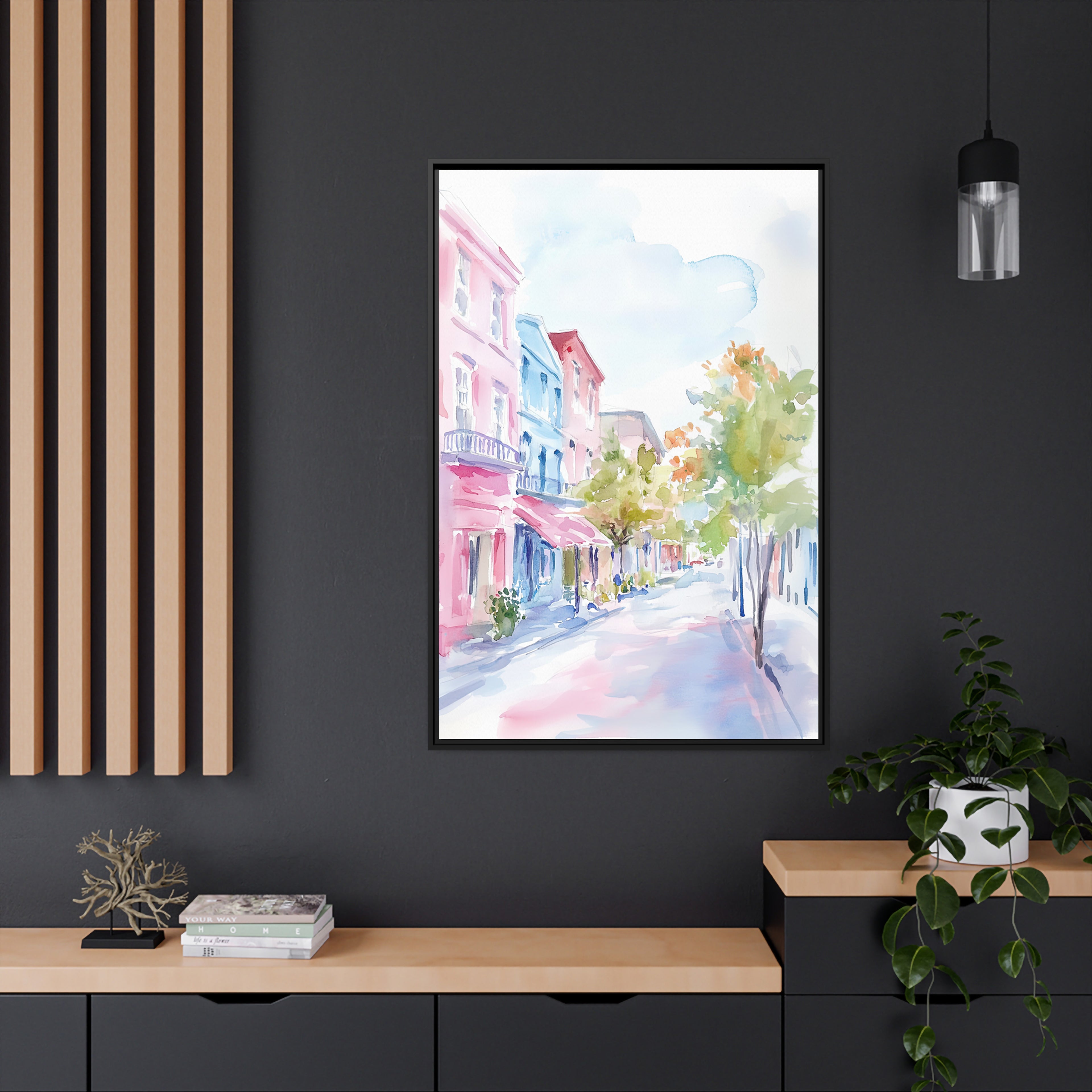 Framed Canvas - Pastel Charleston Street Scene