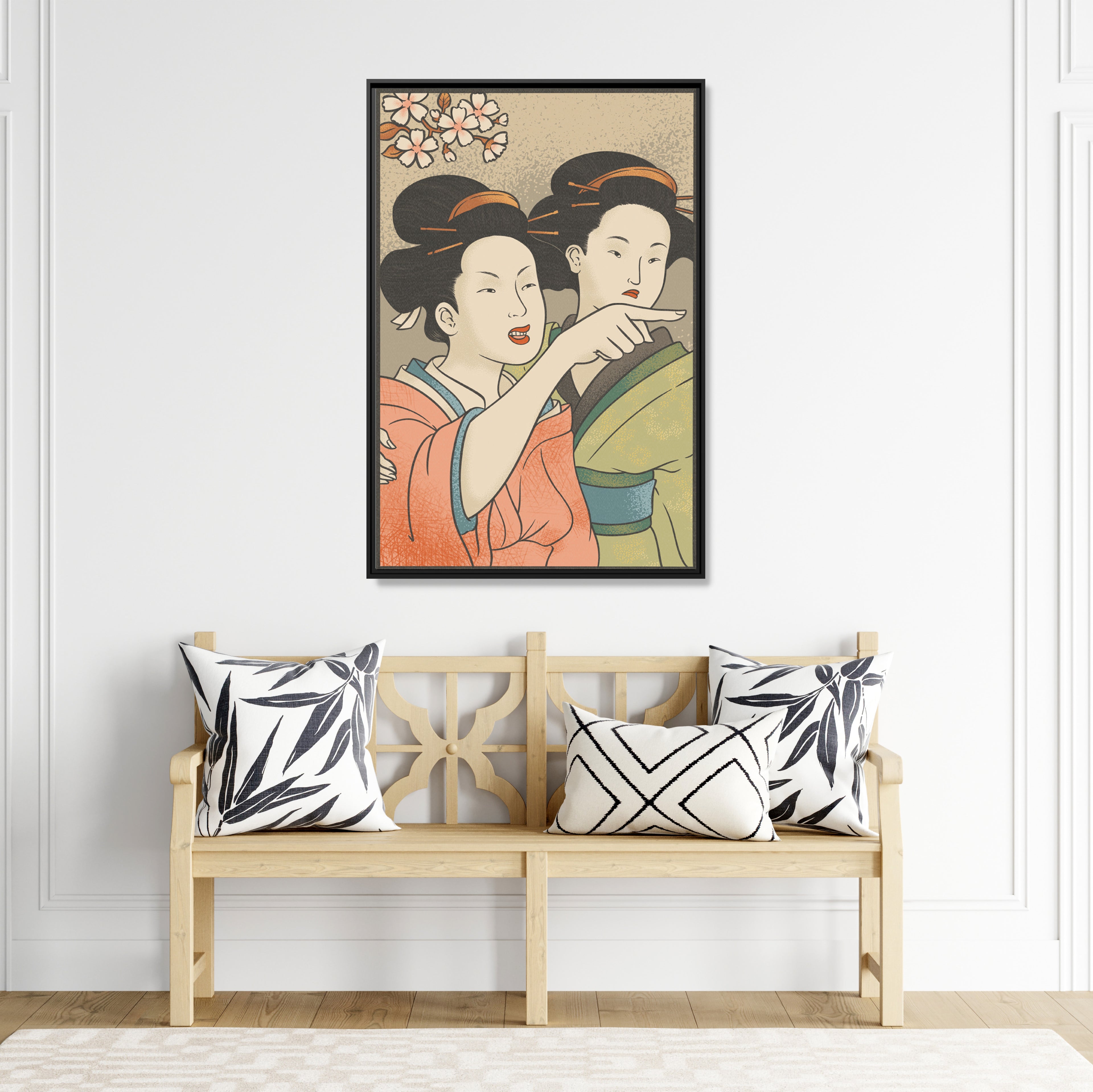 Framed Canvas - Japanese Woman Yells at Cat