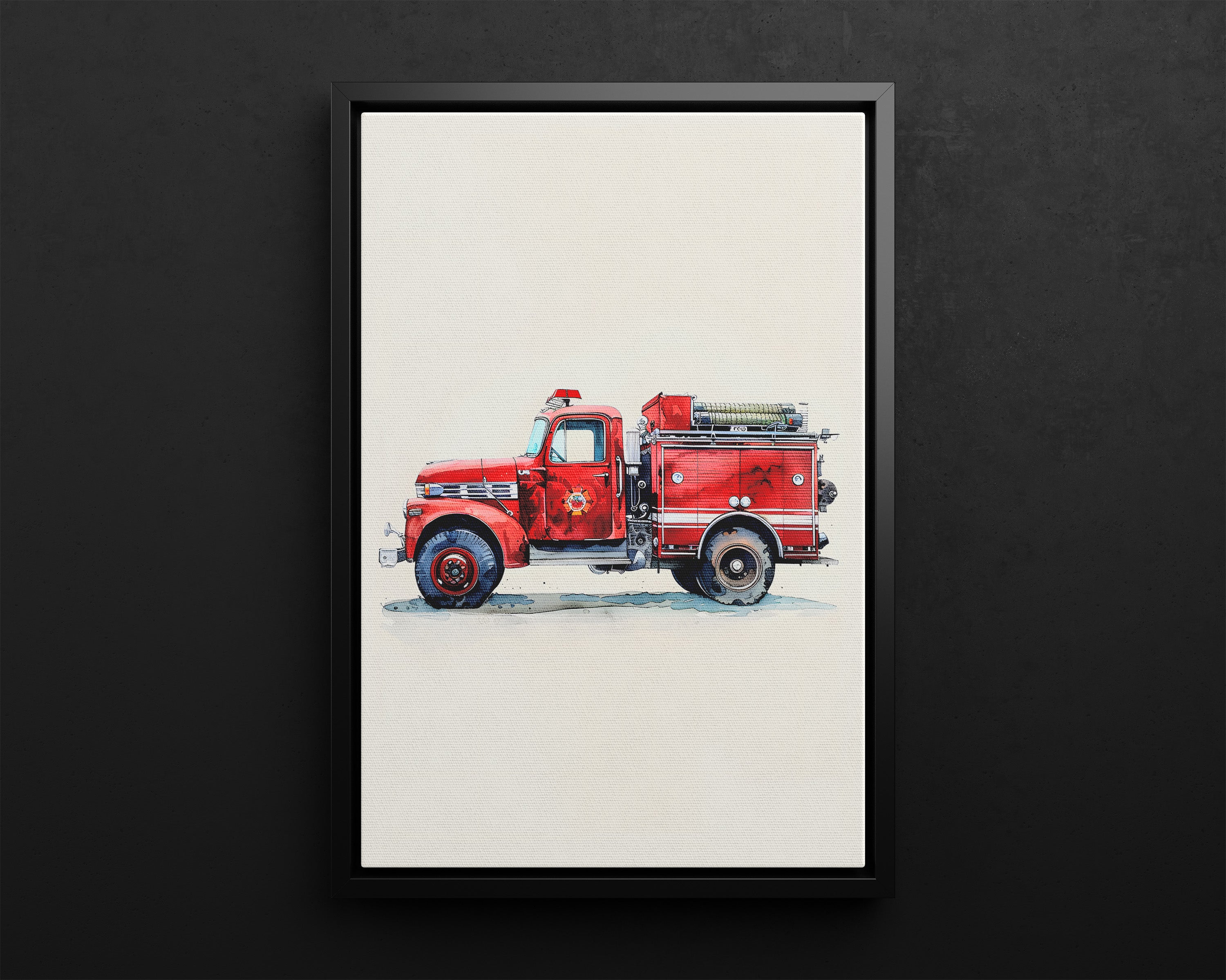 Framed Canvas - Vintage Firetruck Nursery