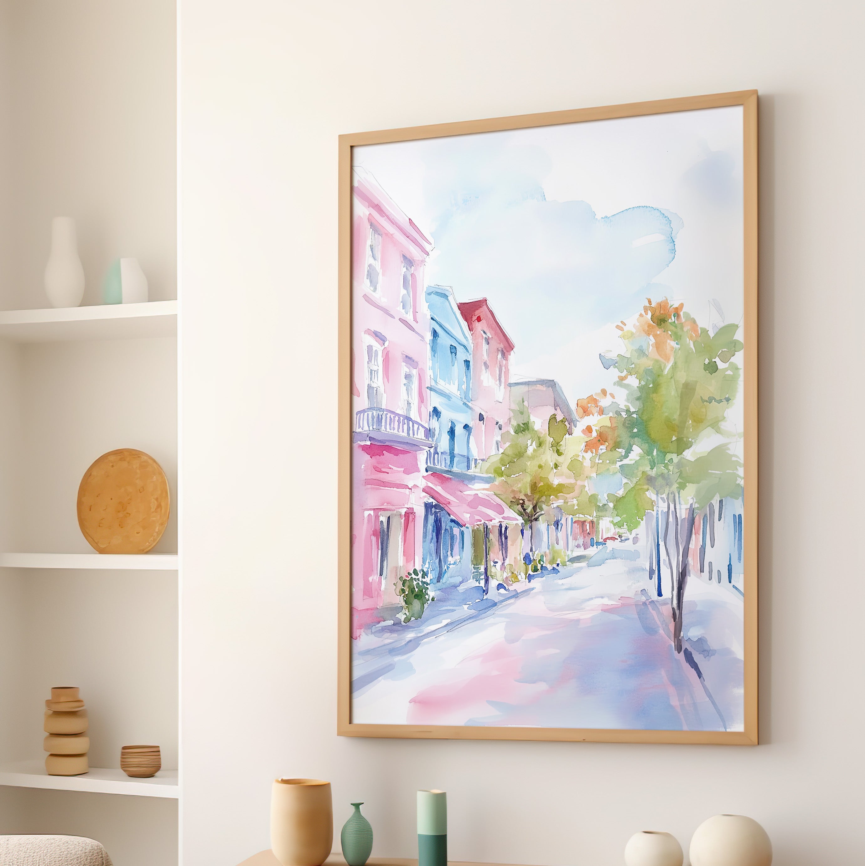 Pastel Charleston Street Scene