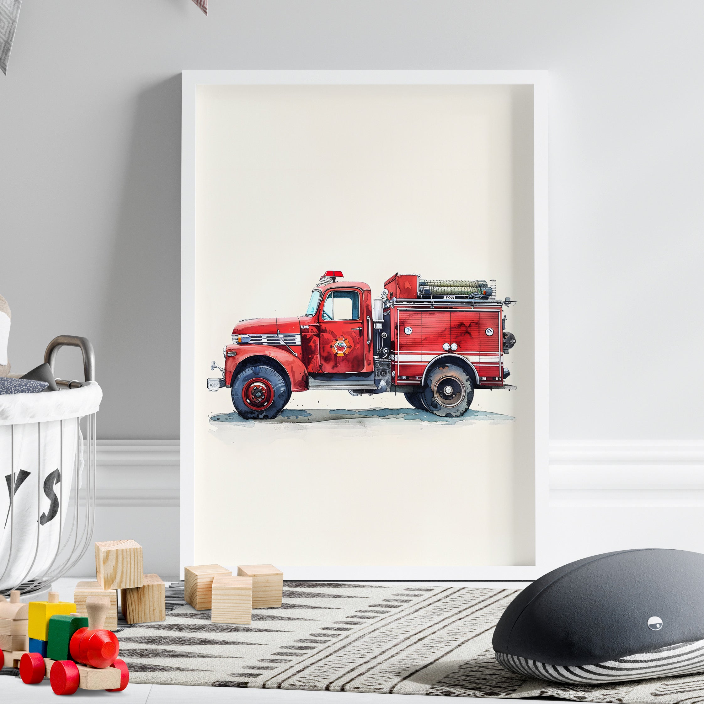 Framed Paper Print - Vintage Firetruck Nursery