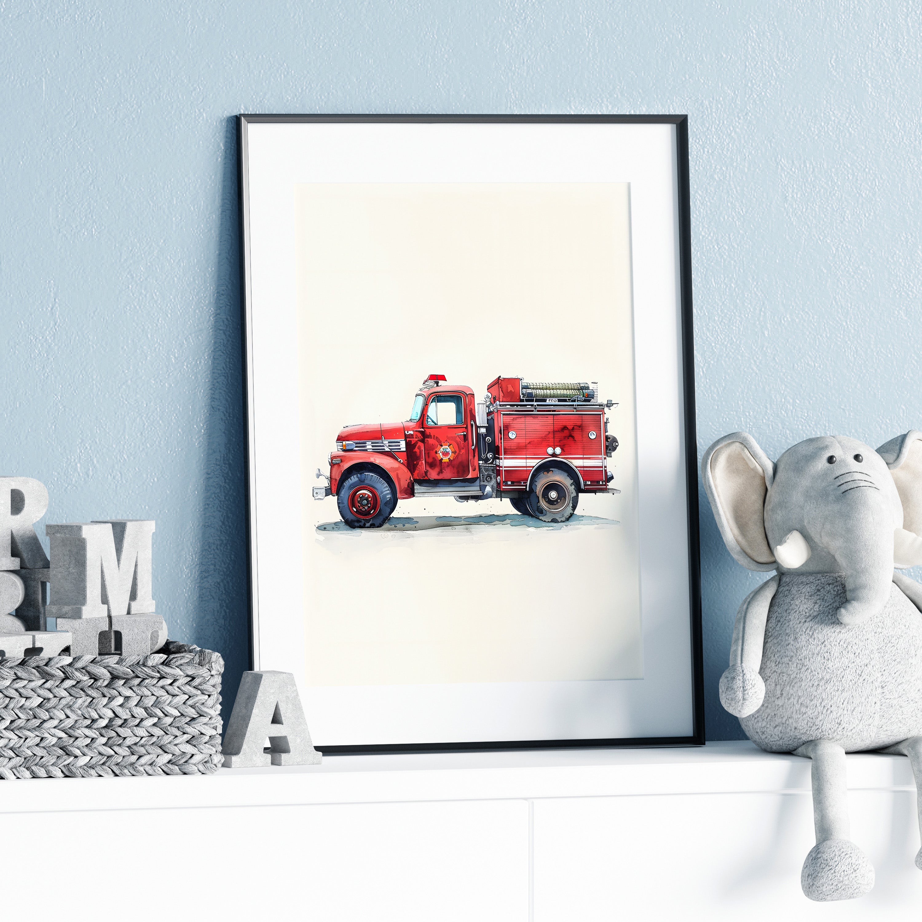 Framed Paper Print - Vintage Firetruck Nursery