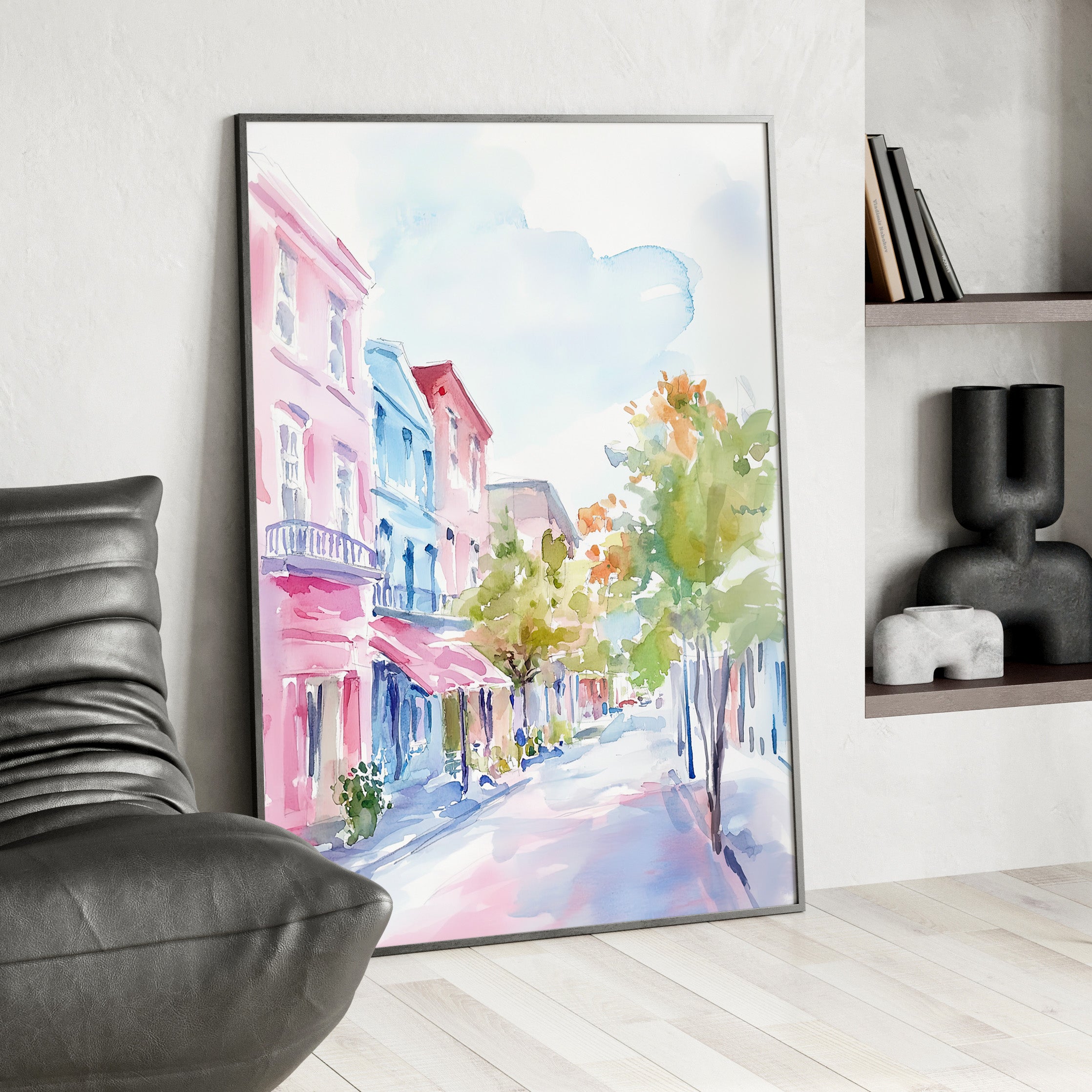 Framed Paper Print - Pastel Charleston Street Scene