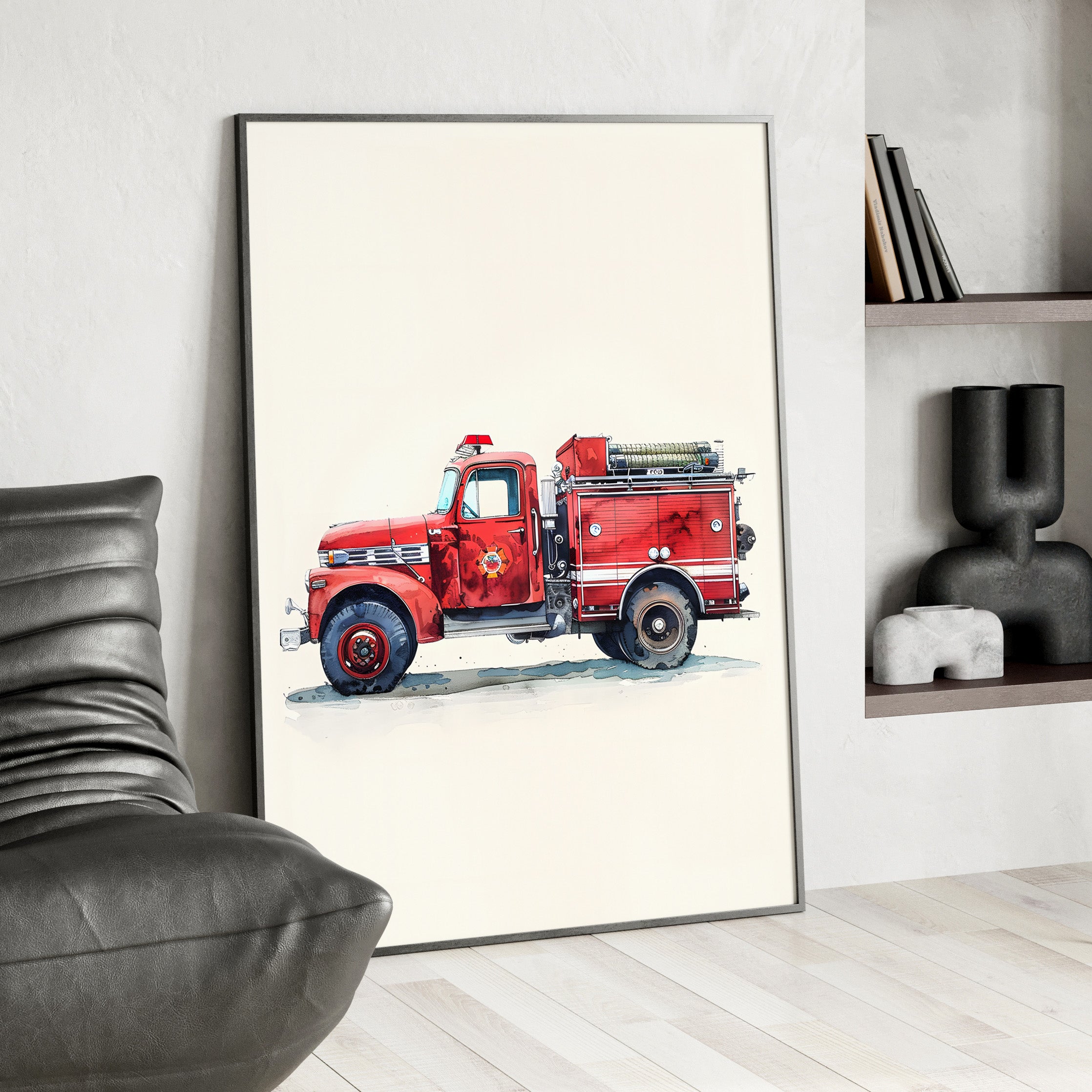 Framed Paper Print - Vintage Firetruck Nursery