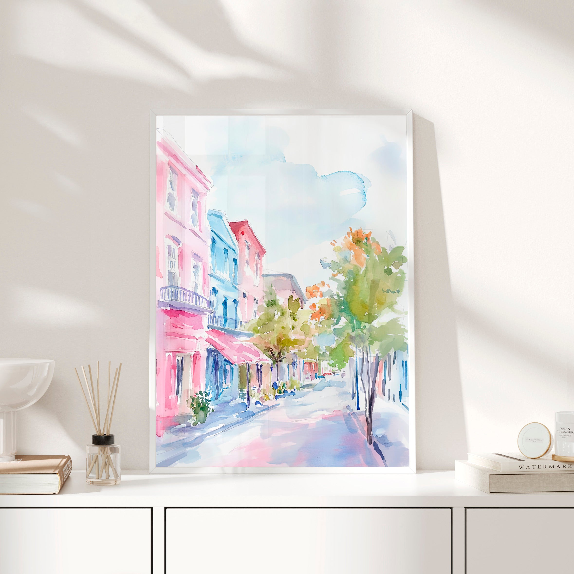 Framed Paper Print - Pastel Charleston Street Scene