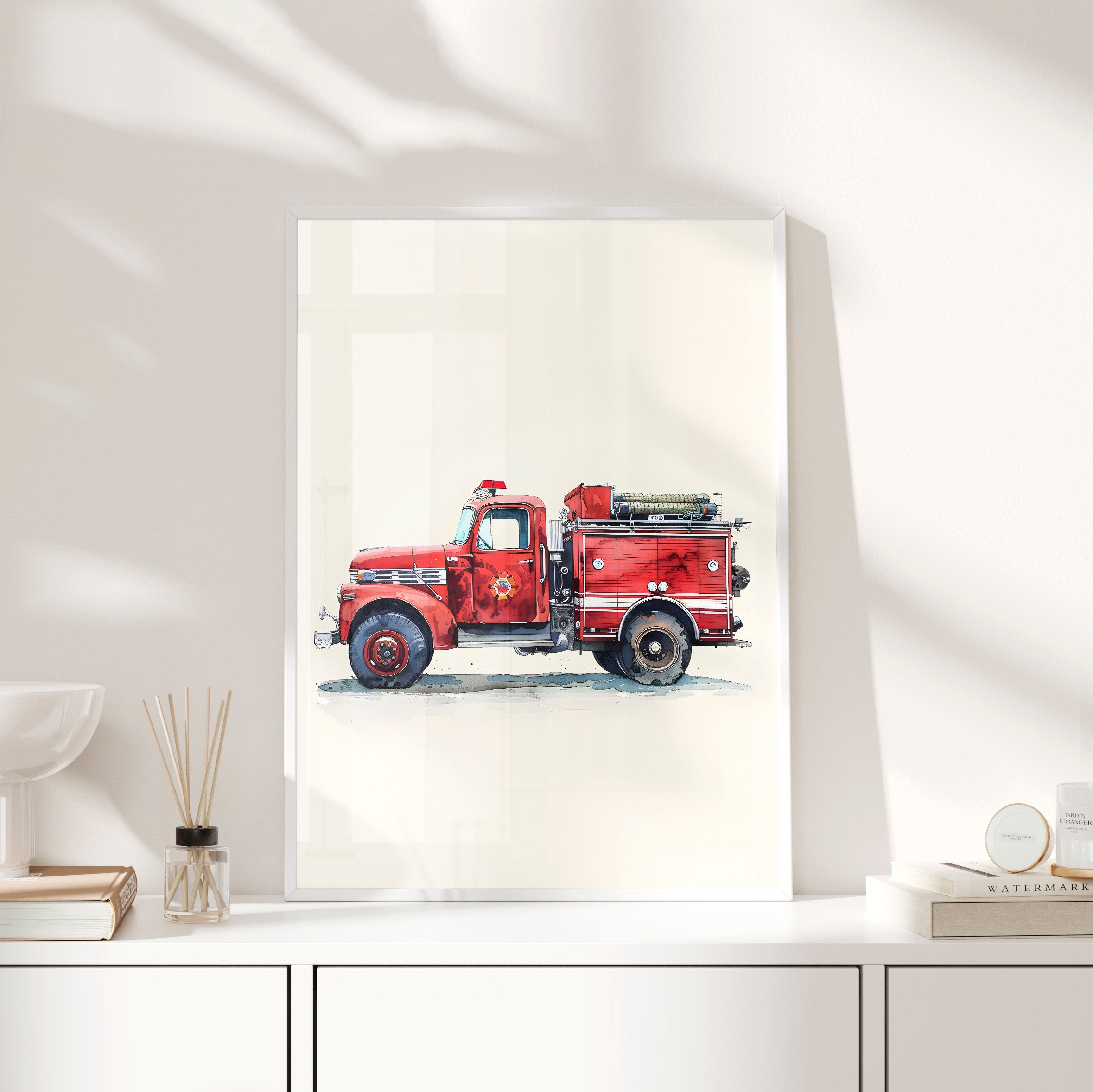 Framed Paper Print - Vintage Firetruck Nursery