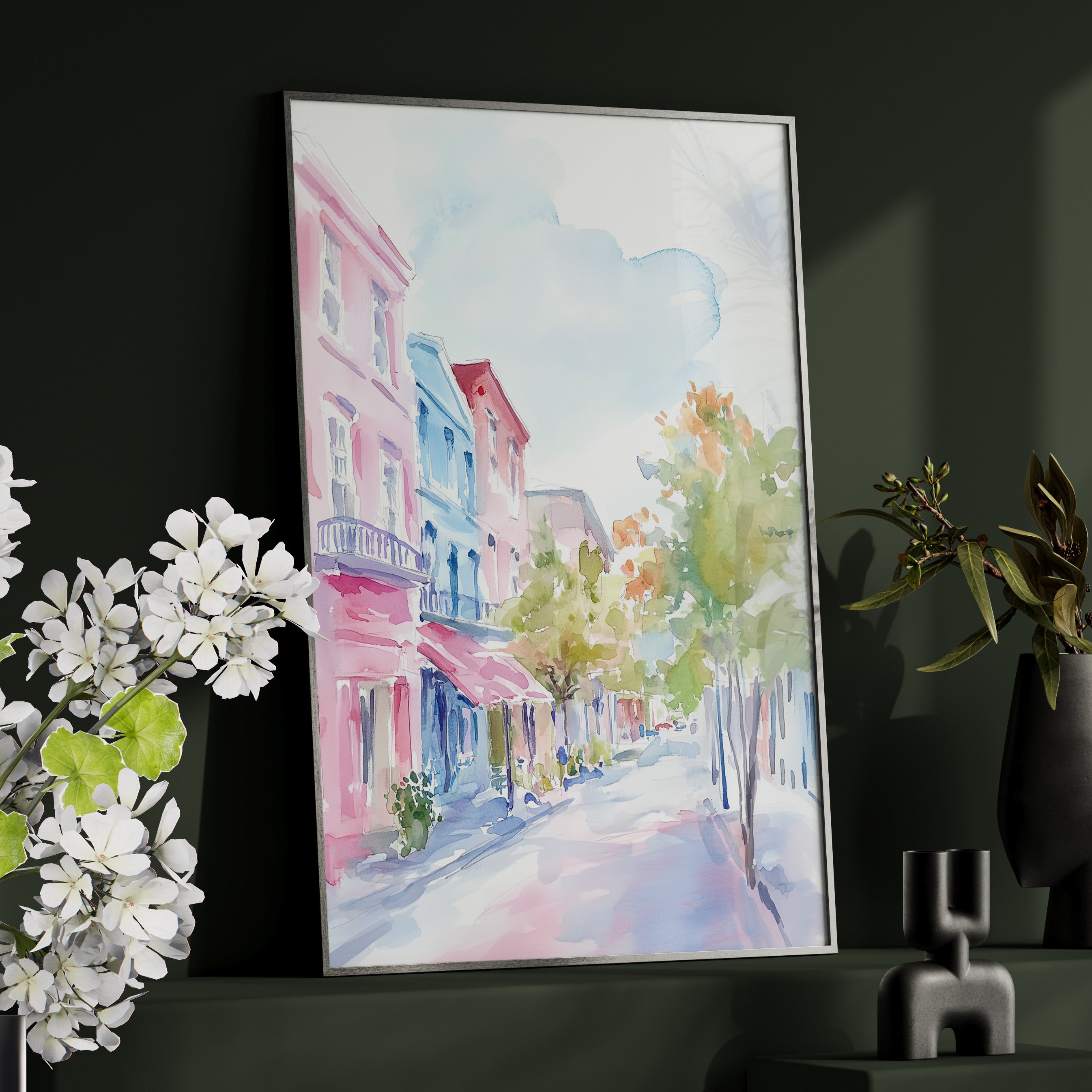 Framed Paper Print - Pastel Charleston Street Scene