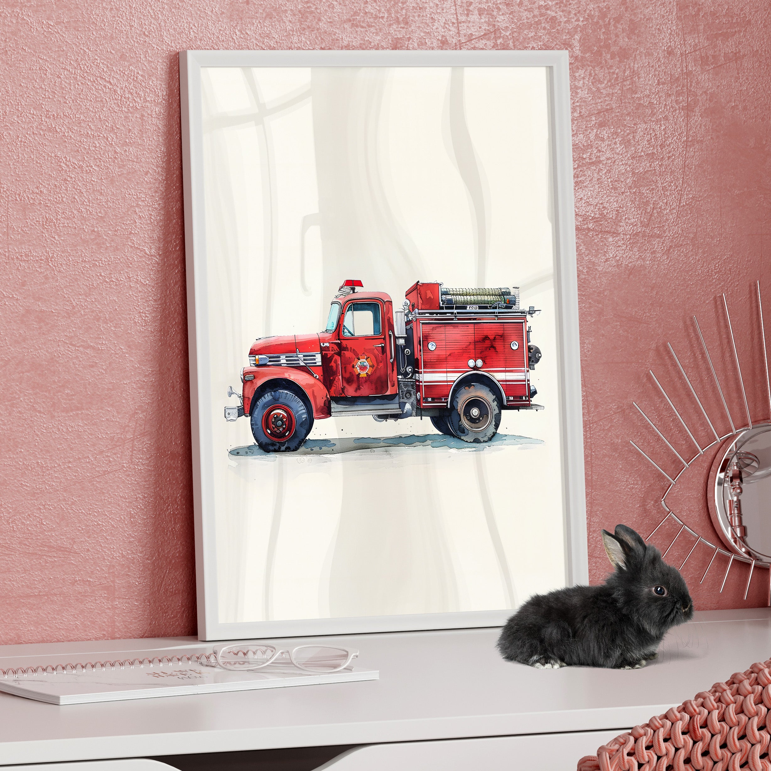 Framed Paper Print - Vintage Firetruck Nursery