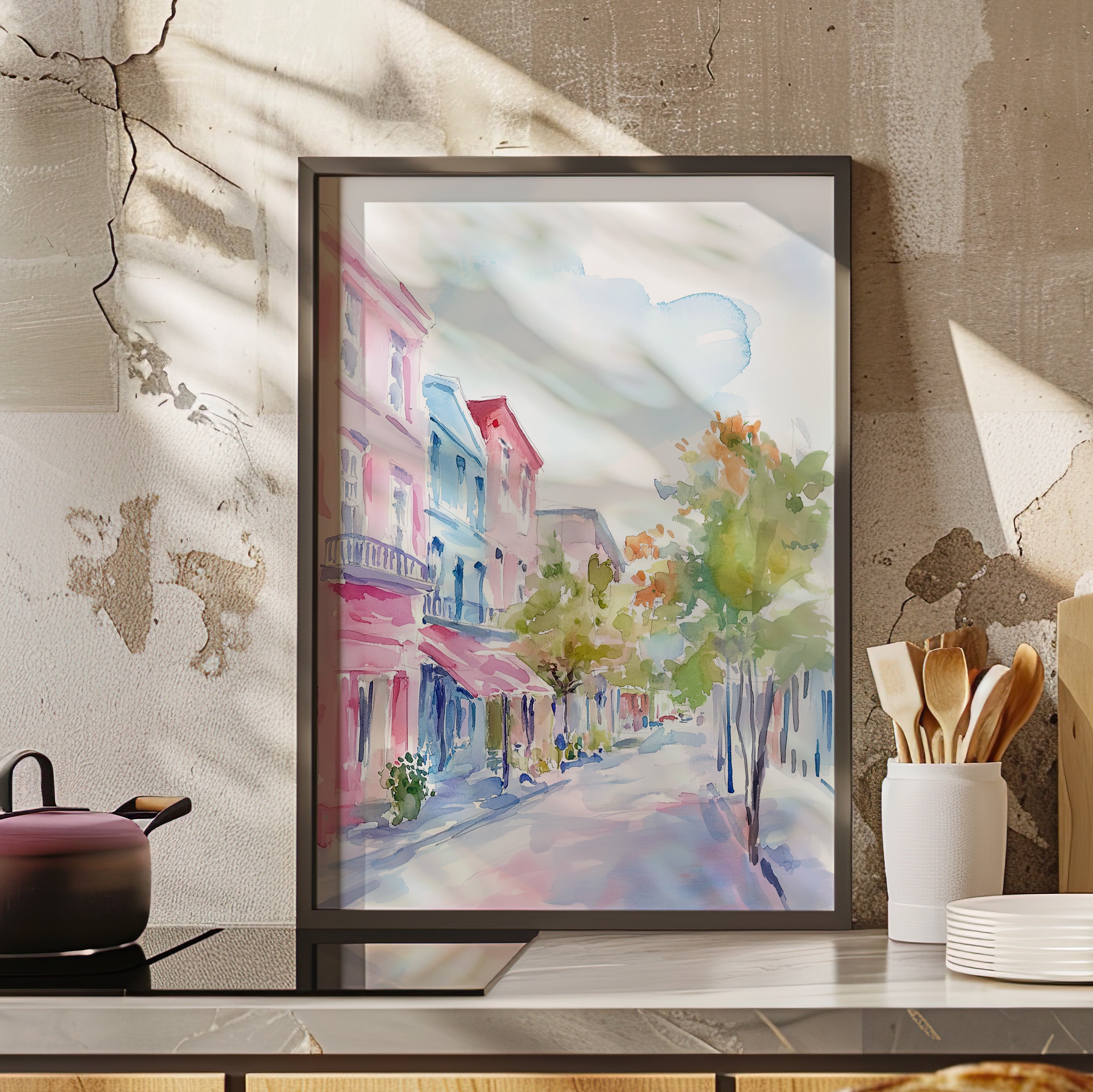 Framed Paper Print - Pastel Charleston Street Scene