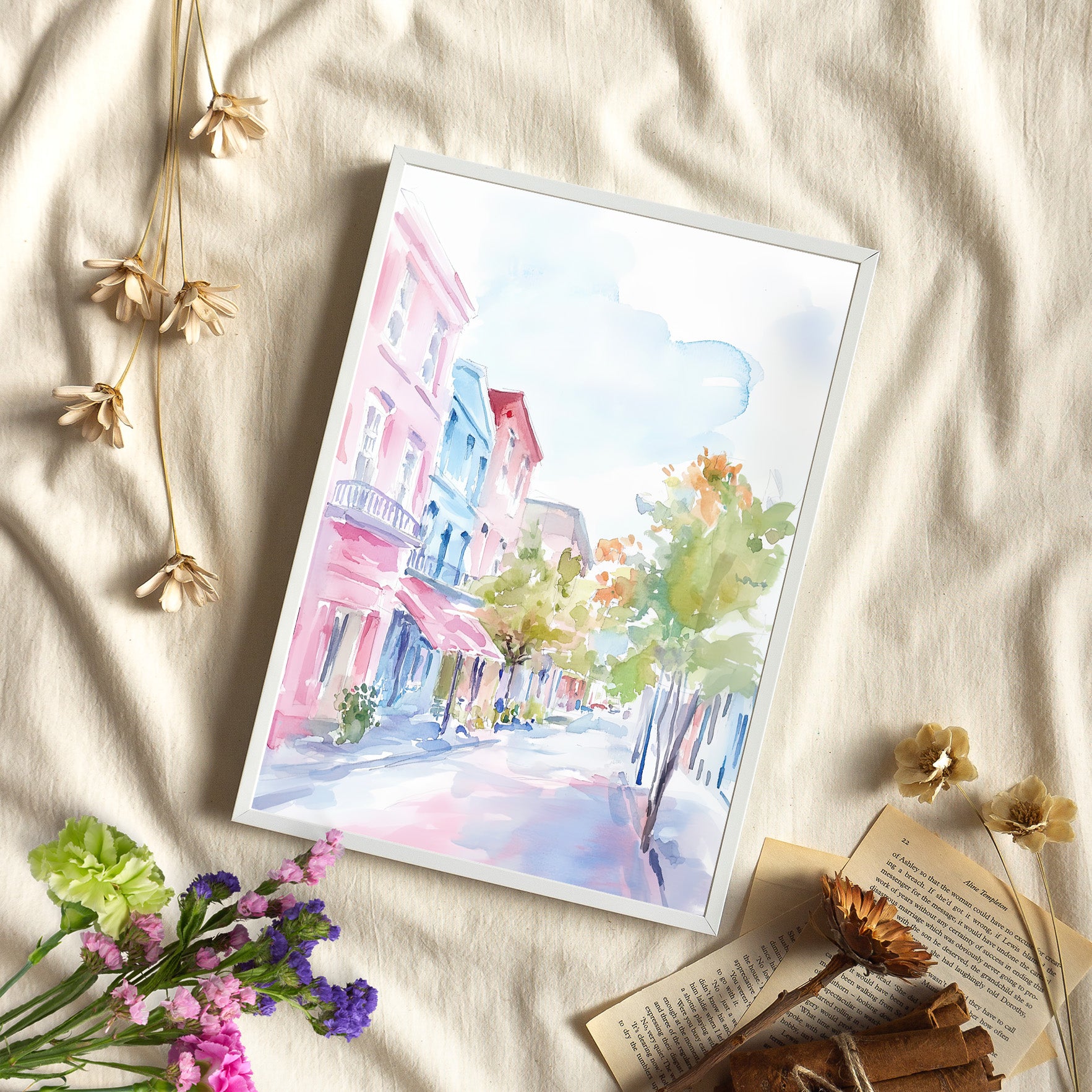 Framed Paper Print - Pastel Charleston Street Scene