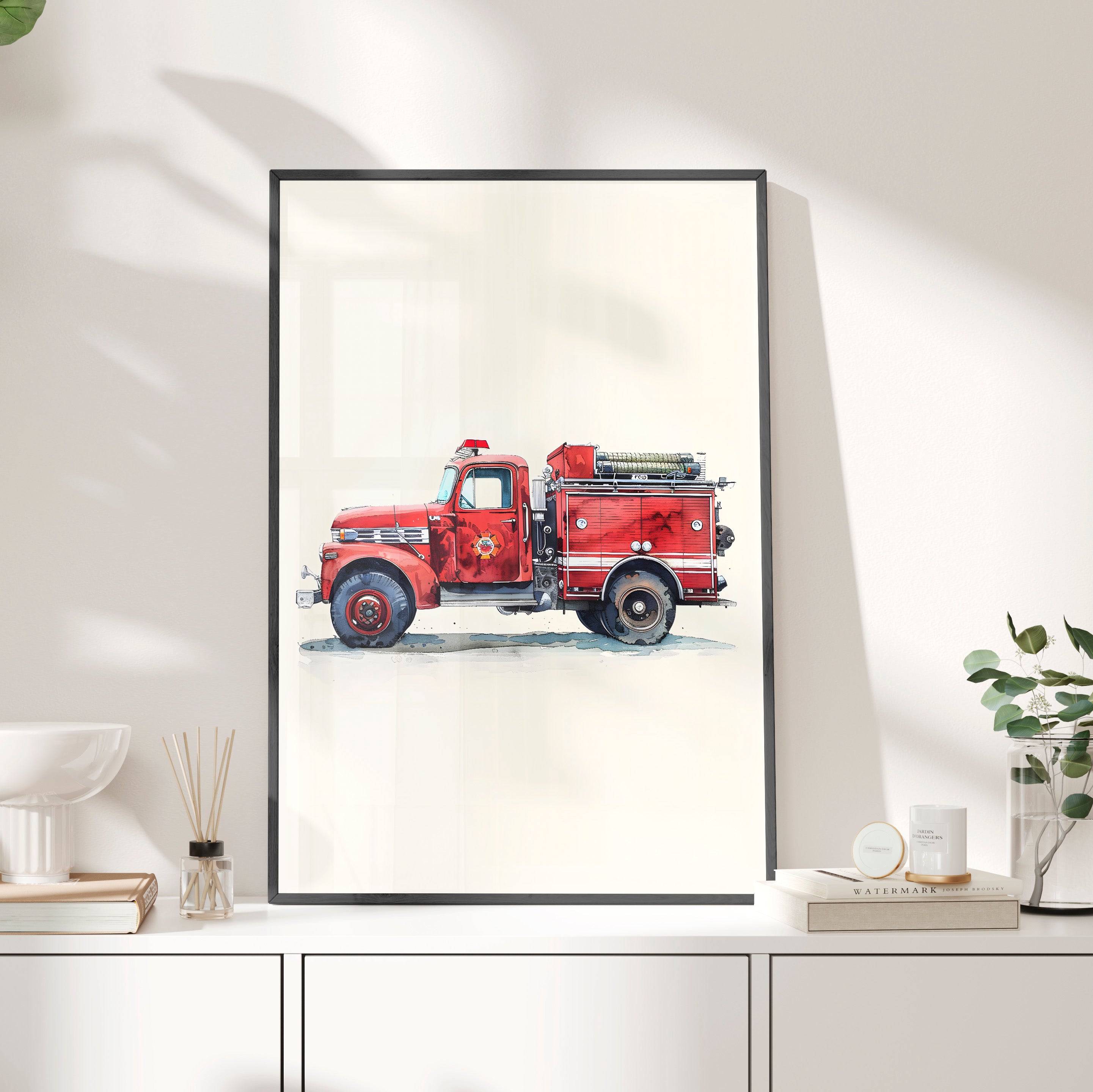 Framed Paper Print - Vintage Firetruck Nursery