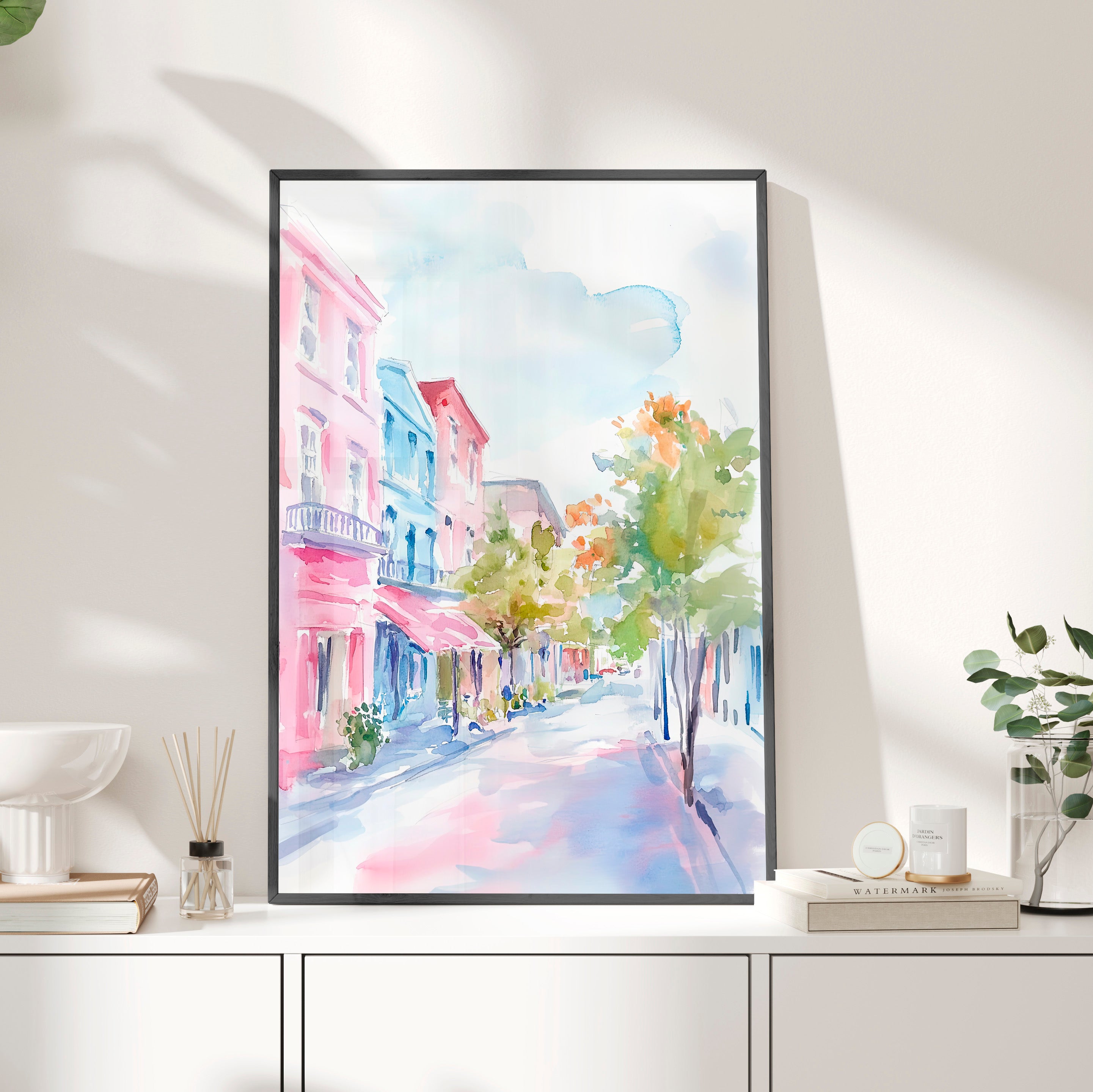Framed Paper Print - Pastel Charleston Street Scene